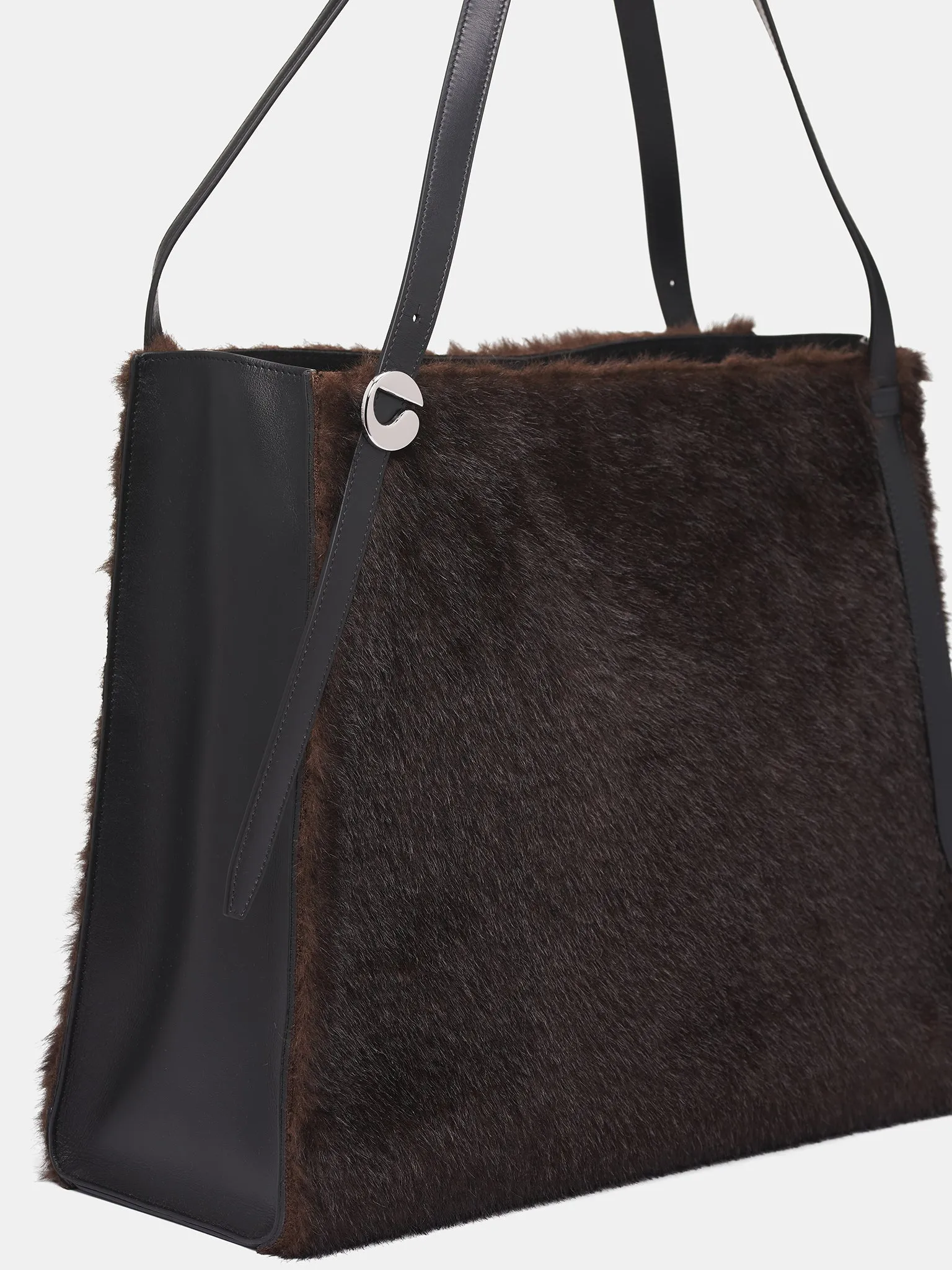 Brown Leather Fur Square Tote (COPBA77F9015B-BROWN) sold by lorenzo product image thumbnail 3