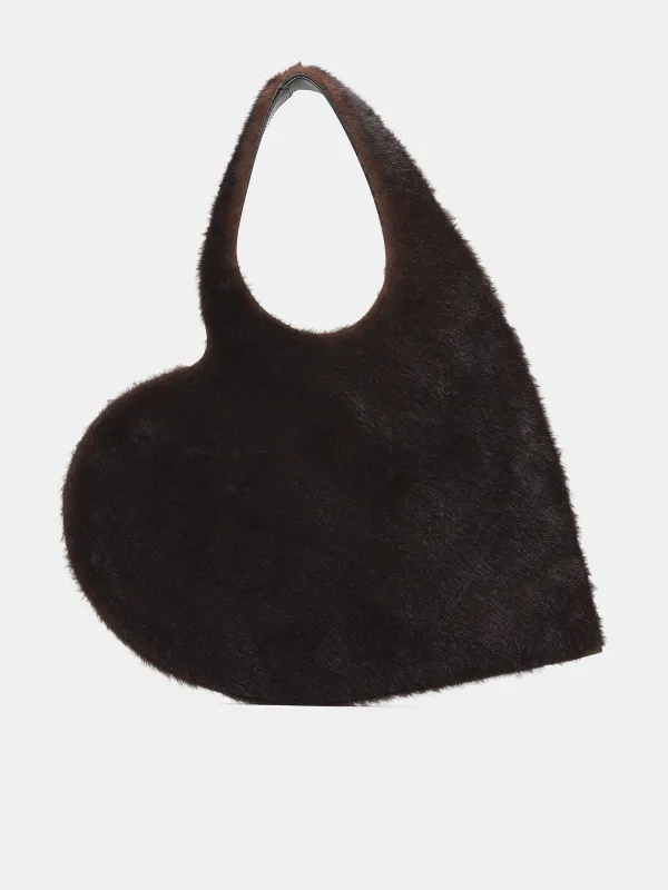Brown Leather Fur Heart Tote (COPBA14F9015-BROWN) sold by lorenzo
