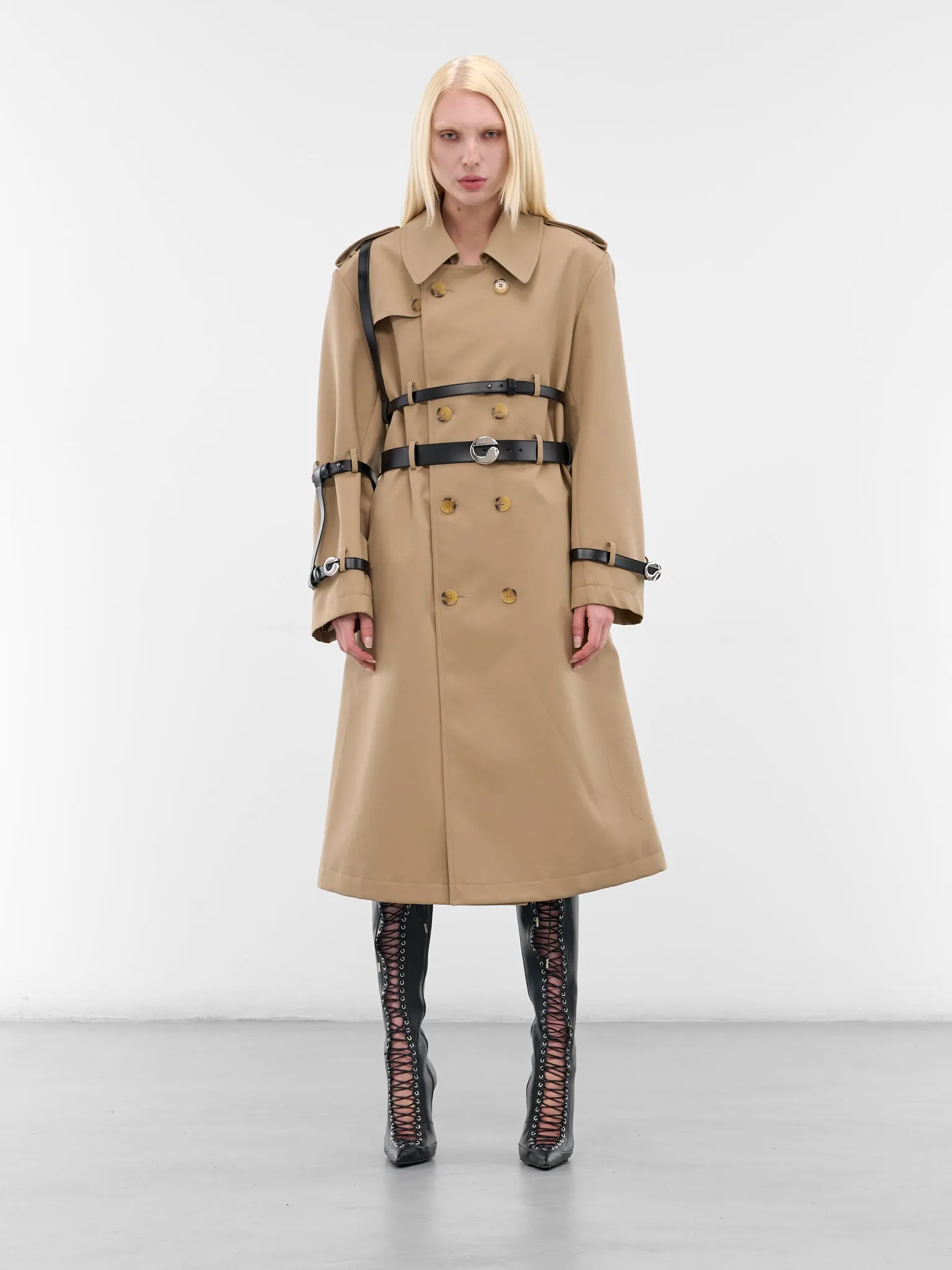 Beige Multi-Belt Trench Coat (27F3006-BEIGE) sold by lorenzo
