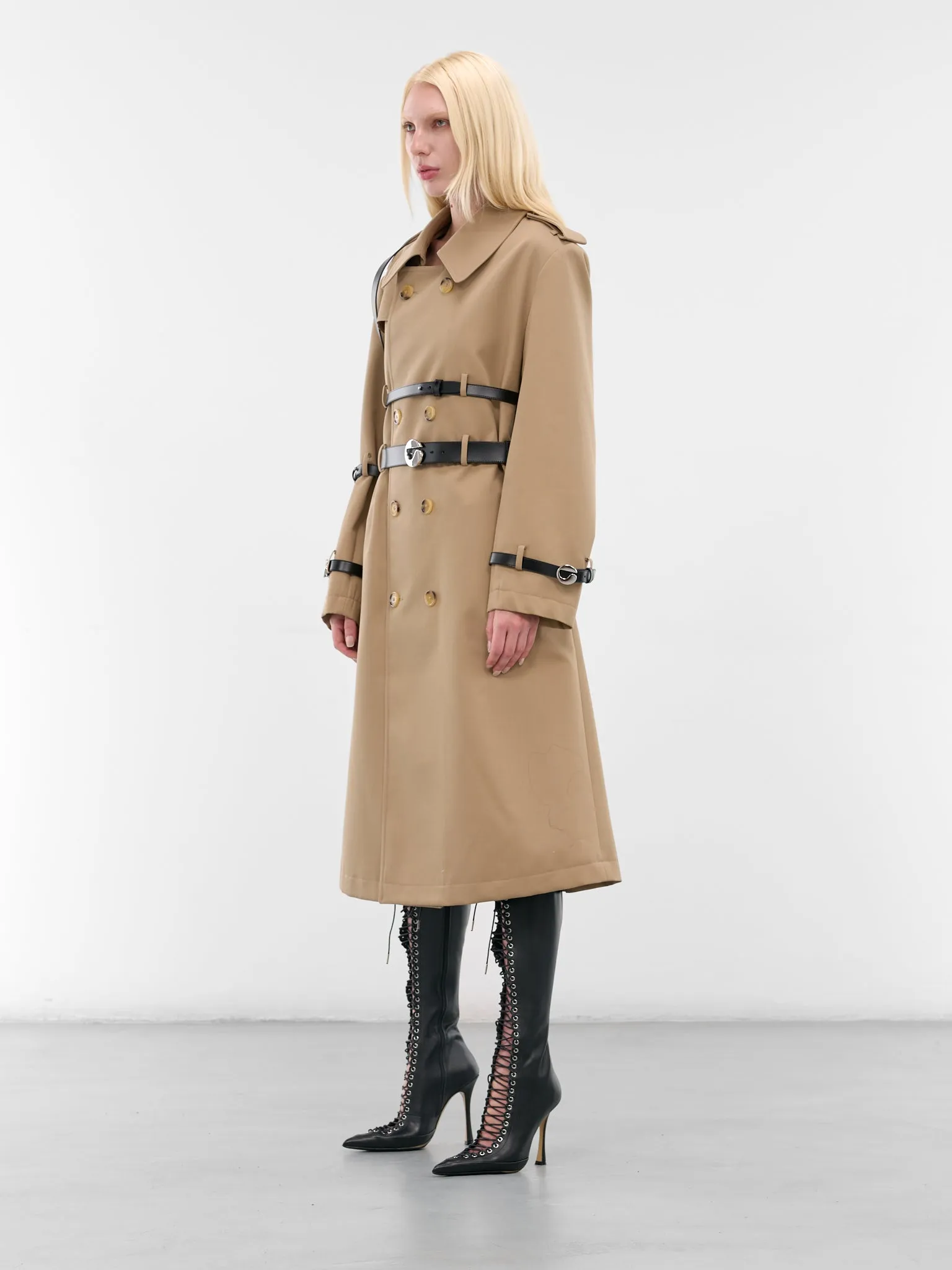 Beige Multi-Belt Trench Coat (27F3006-BEIGE) sold by lorenzo product image thumbnail 2