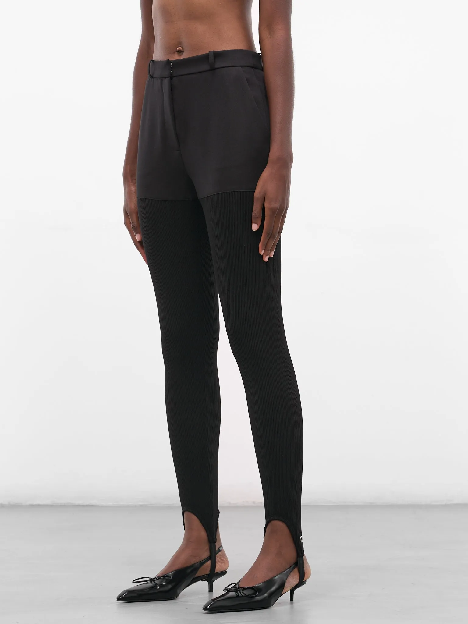 Black Nylon Stirrup Leggings (COPP138F3004-BLACK) sold by lorenzo product image thumbnail 2