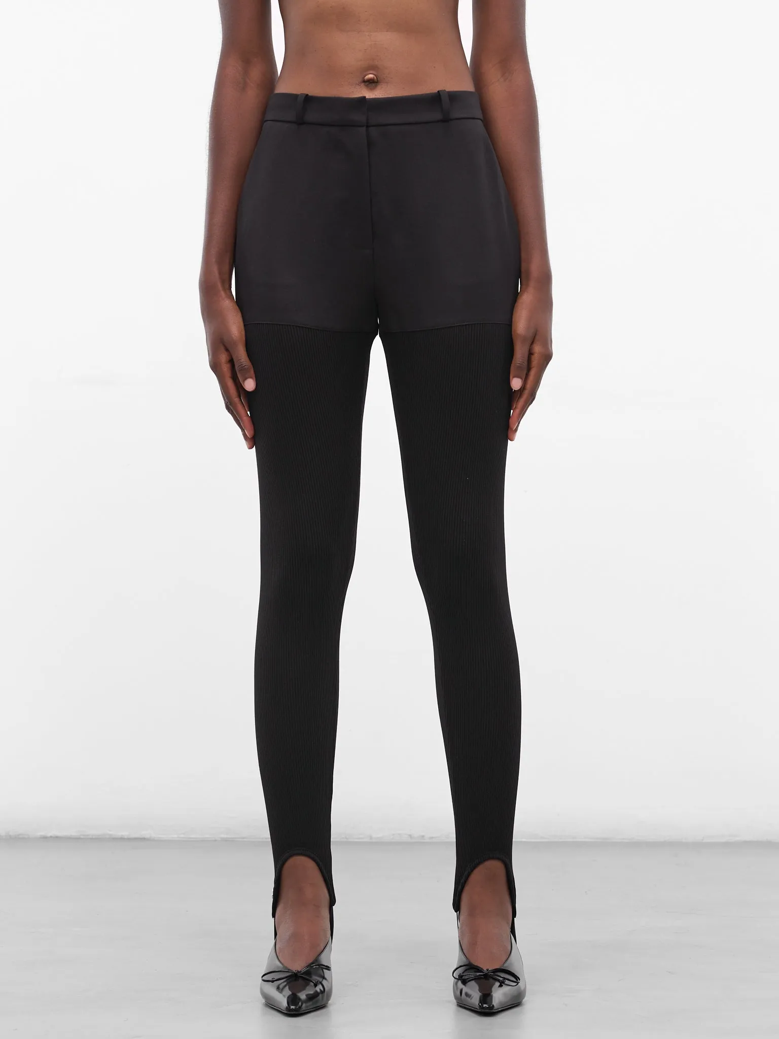 Black Nylon Stirrup Leggings (COPP138F3004-BLACK) sold by lorenzo