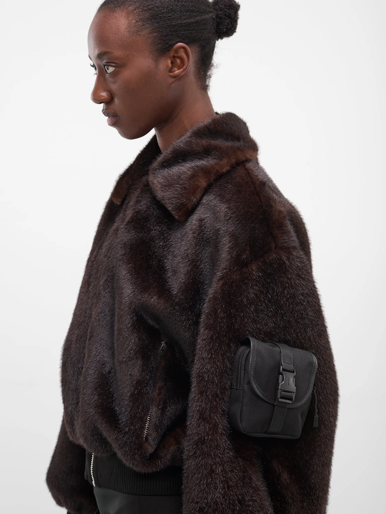 Brown Vegan Fur Bomber Jacket (COPBL33F9015-BROWN) sold by lorenzo product image thumbnail 5