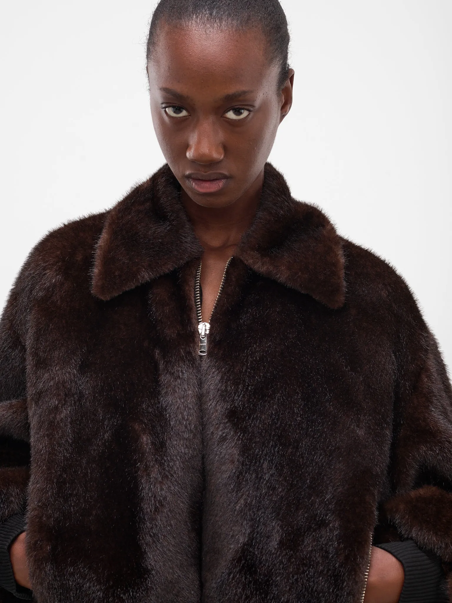 Brown Vegan Fur Bomber Jacket (COPBL33F9015-BROWN) sold by lorenzo product image thumbnail 4