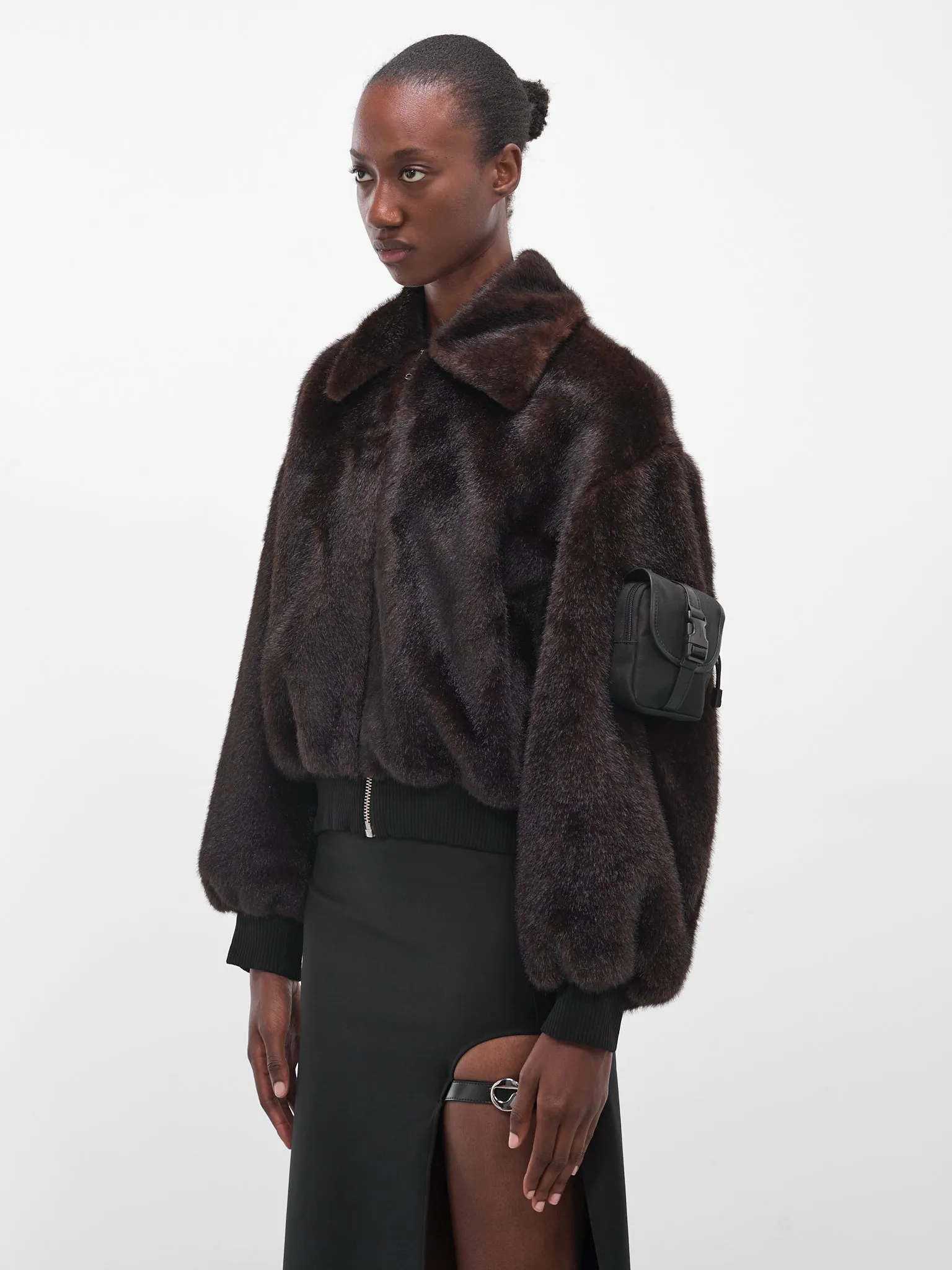Brown Vegan Fur Bomber Jacket (COPBL33F9015-BROWN) sold by lorenzo product image thumbnail 2