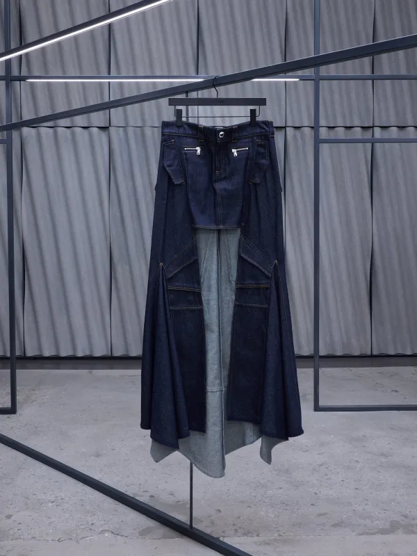 Navy Denim Asymmetric Maxi Skirt (COPJ38BIS249-DARK-NAVY) sold by lorenzo