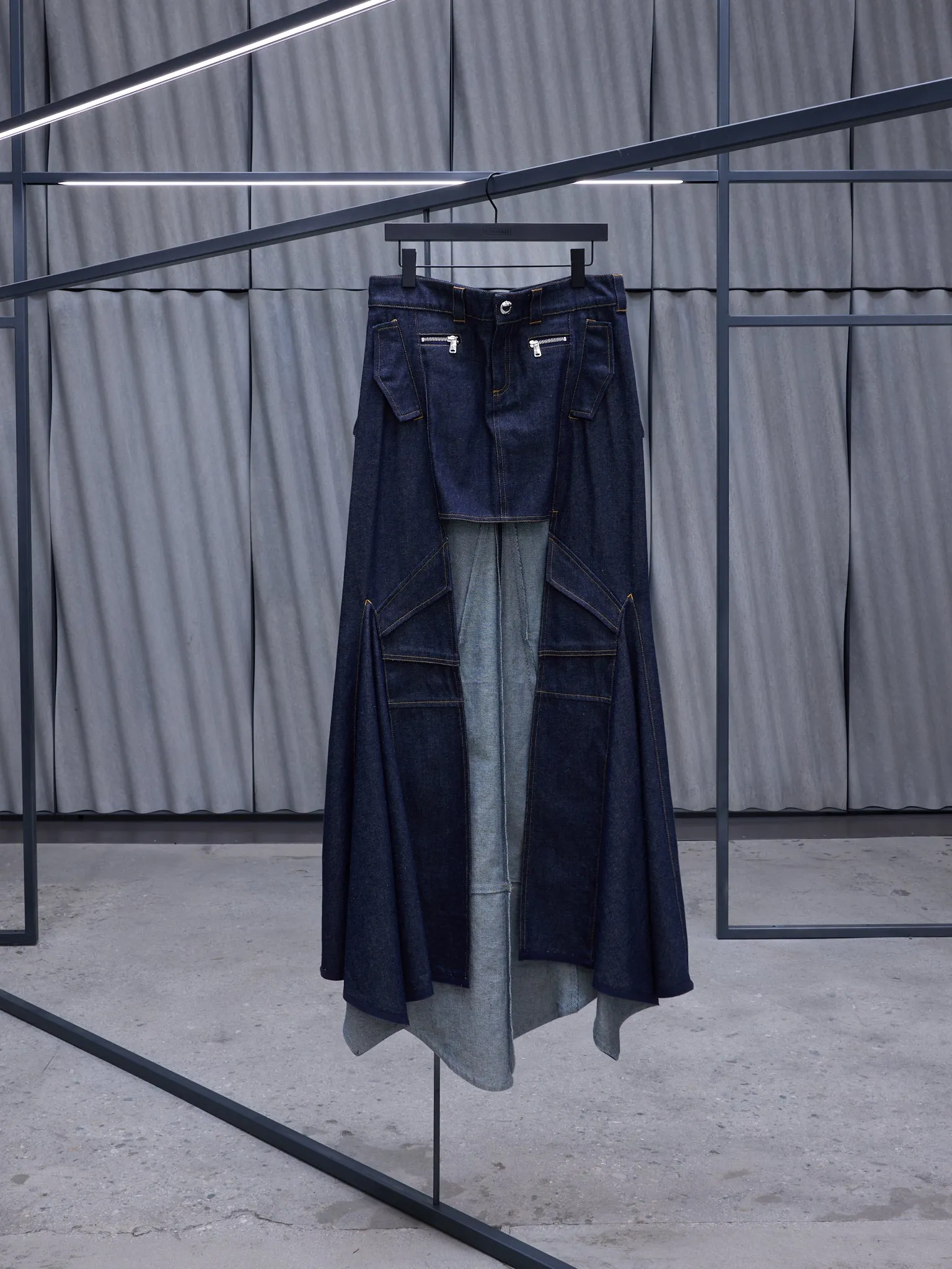 Navy Denim Asymmetric Maxi Skirt (COPJ38BIS249-DARK-NAVY) sold by lorenzo