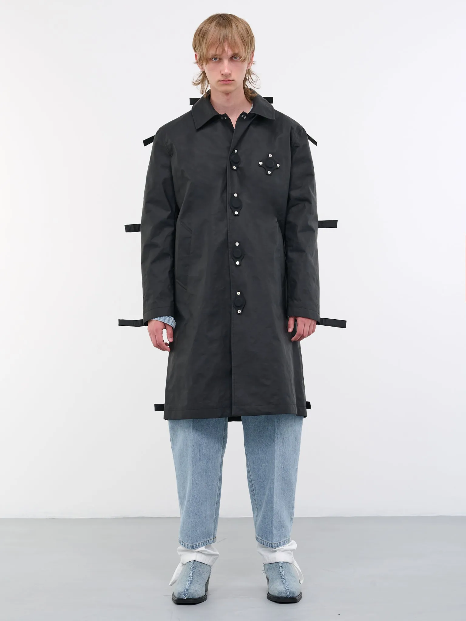 Black Coated Canvas Tab Coat (CG-CWOLCO06-BLACK) sold by lorenzo product image thumbnail 4