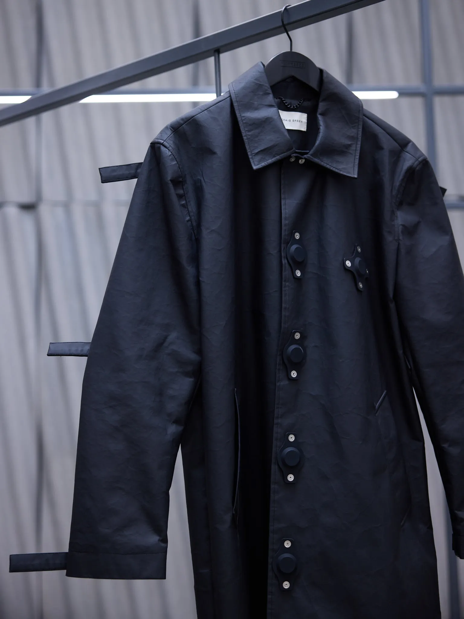 Black Coated Canvas Tab Coat (CG-CWOLCO06-BLACK) sold by lorenzo product image thumbnail 3