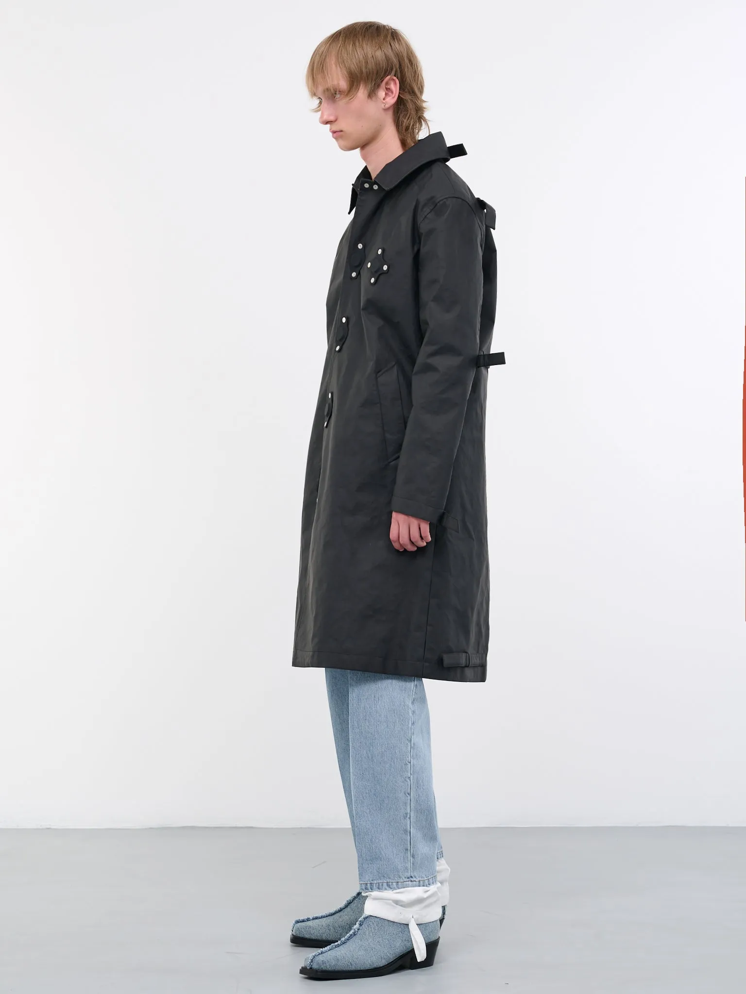 Black Coated Canvas Tab Coat (CG-CWOLCO06-BLACK) sold by lorenzo product image thumbnail 5