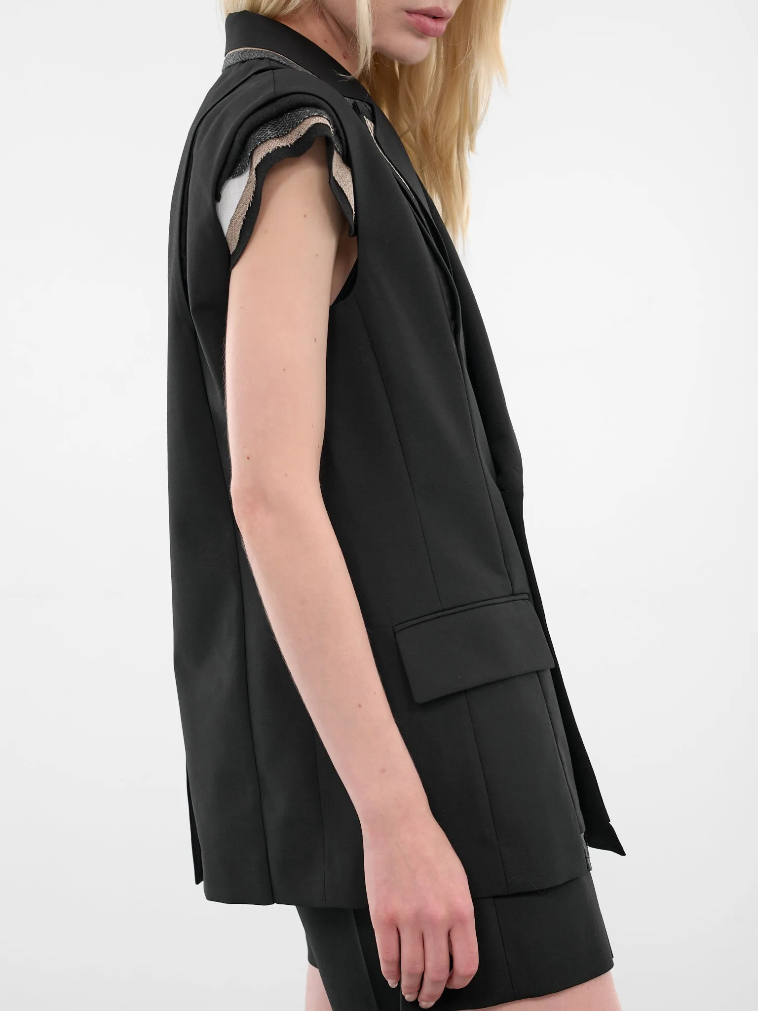 Black Deconstructed Wool Blazer Vest (25-07942-001-BLACK) sold by lorenzo product image thumbnail 4