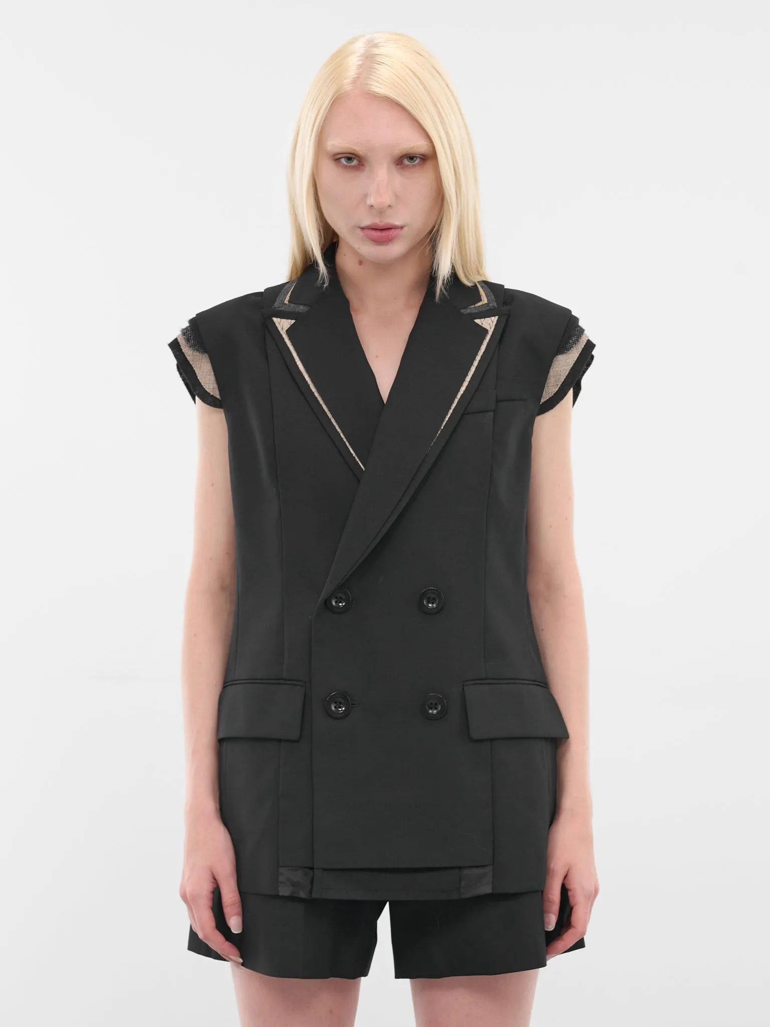 Black Deconstructed Wool Blazer Vest (25-07942-001-BLACK) sold by lorenzo
