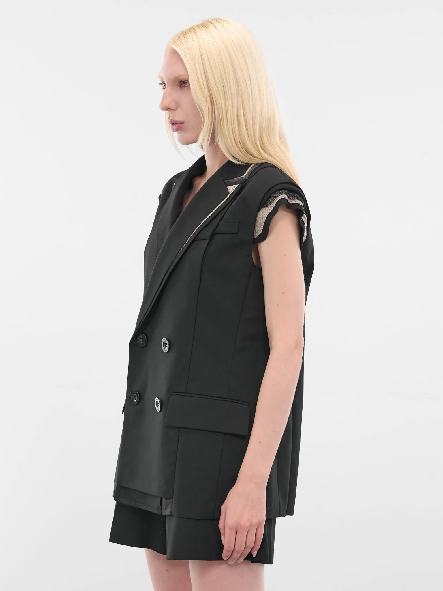 Black Deconstructed Wool Blazer Vest (25-07942-001-BLACK) sold by lorenzo product image thumbnail 2