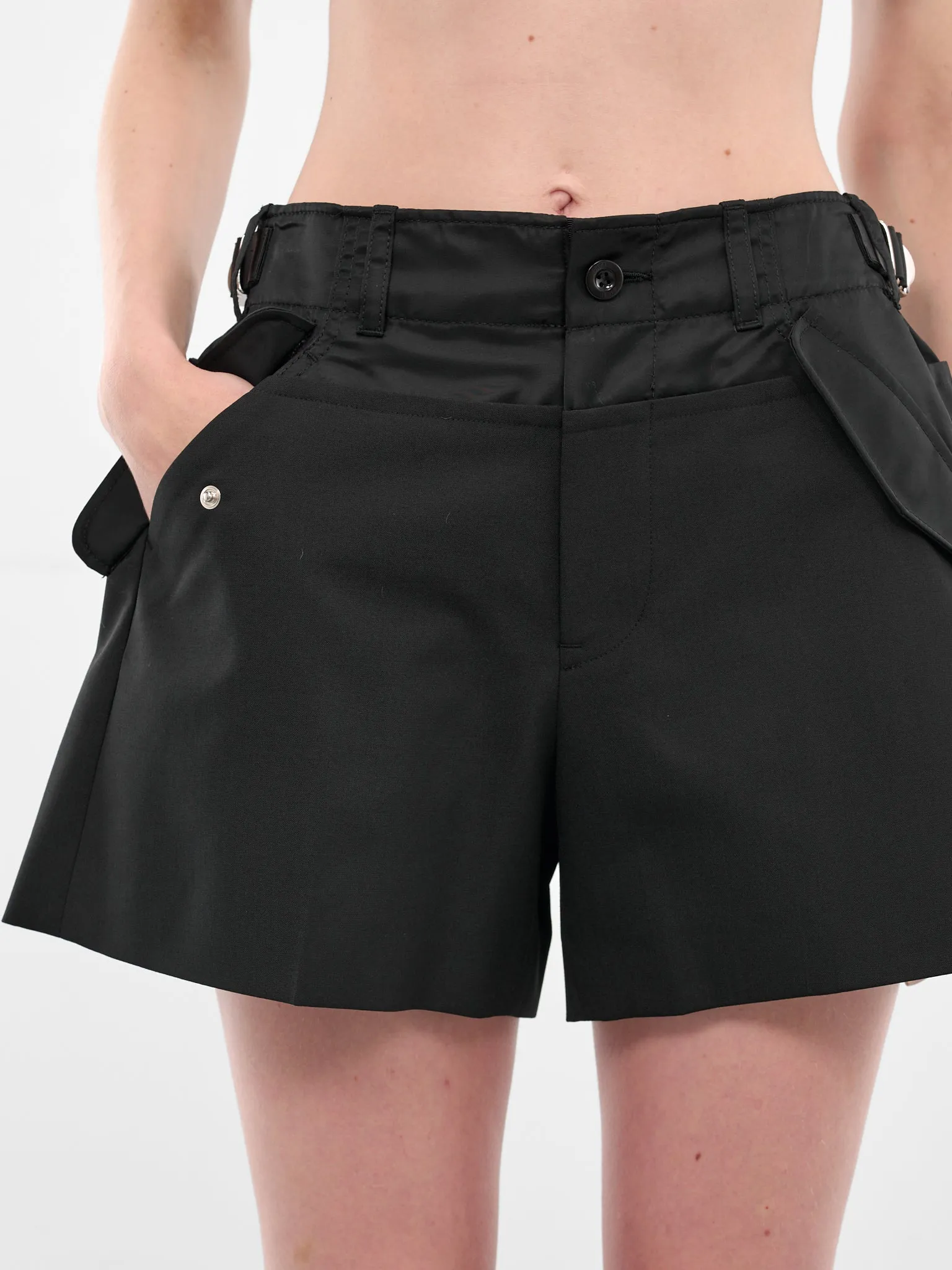 Black Suiting-Nylon Mini Shorts (25-07951-001-BLACK) sold by lorenzo product image thumbnail 5