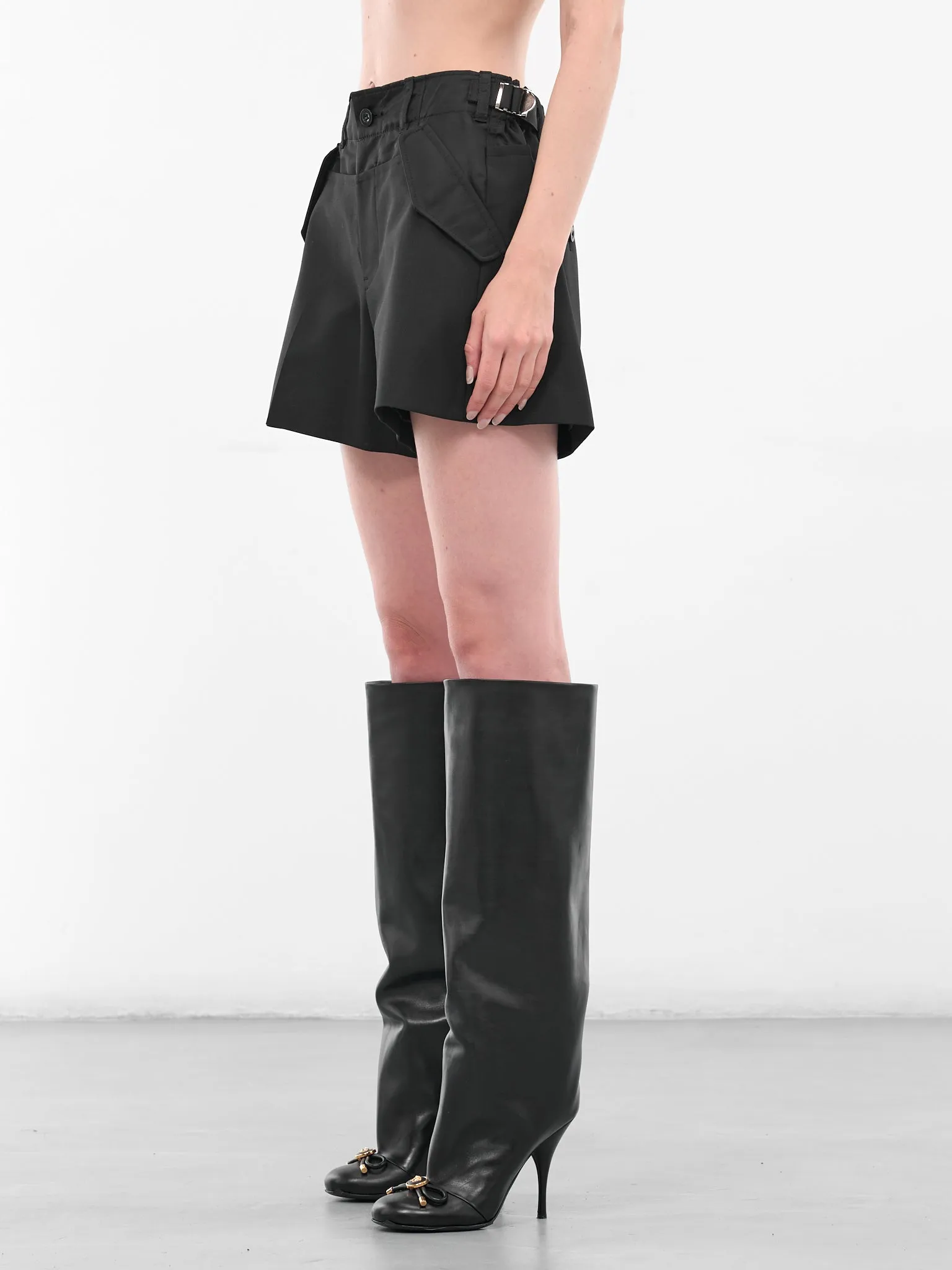 Black Suiting-Nylon Mini Shorts (25-07951-001-BLACK) sold by lorenzo product image thumbnail 2