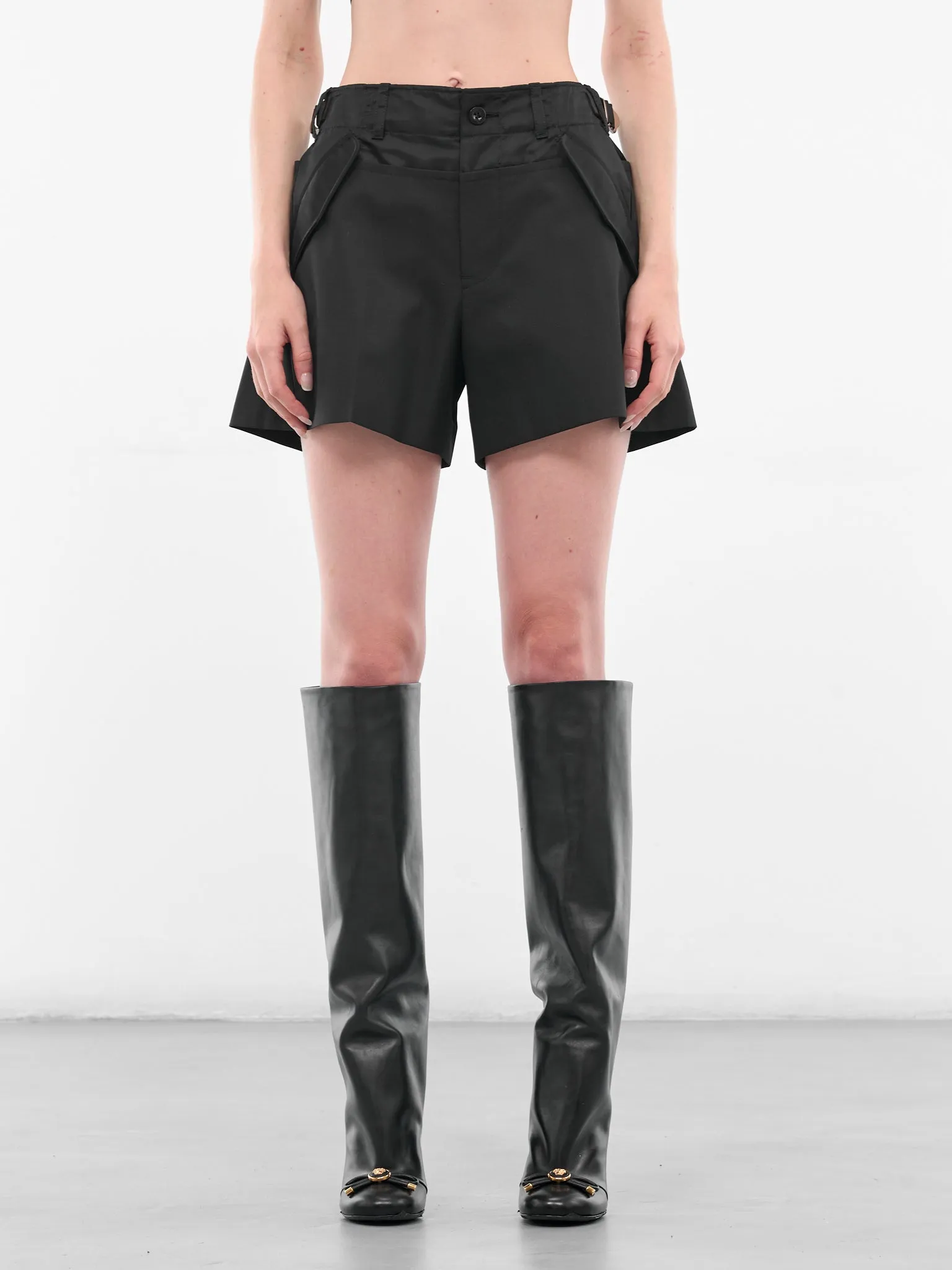 Black Suiting-Nylon Mini Shorts (25-07951-001-BLACK) sold by lorenzo