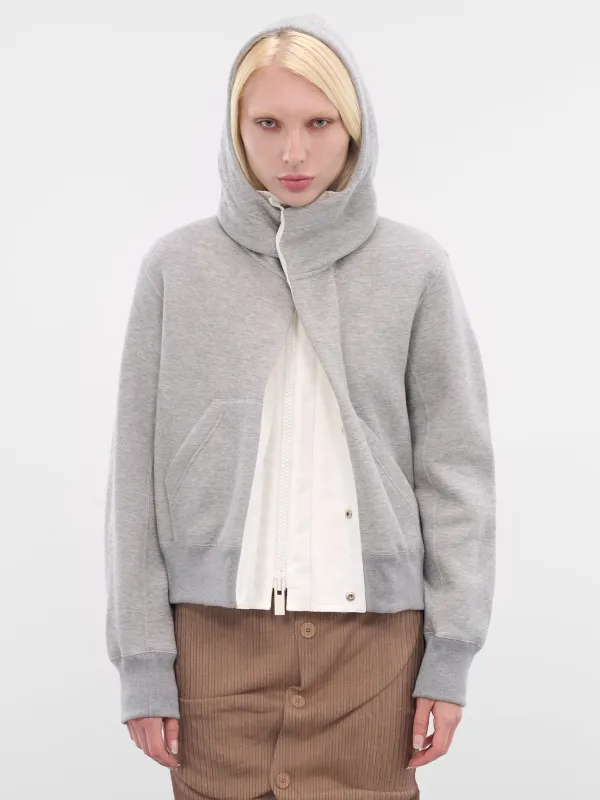 Gray Sweat-Grosgrain Zip Hoodie (25-08058-378-LIGHT-GRAY-OFFWHI) sold by lorenzo