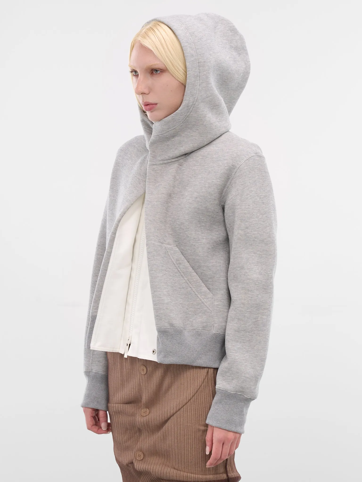 Gray Sweat-Grosgrain Zip Hoodie (25-08058-378-LIGHT-GRAY-OFFWHI) sold by lorenzo product image thumbnail 2