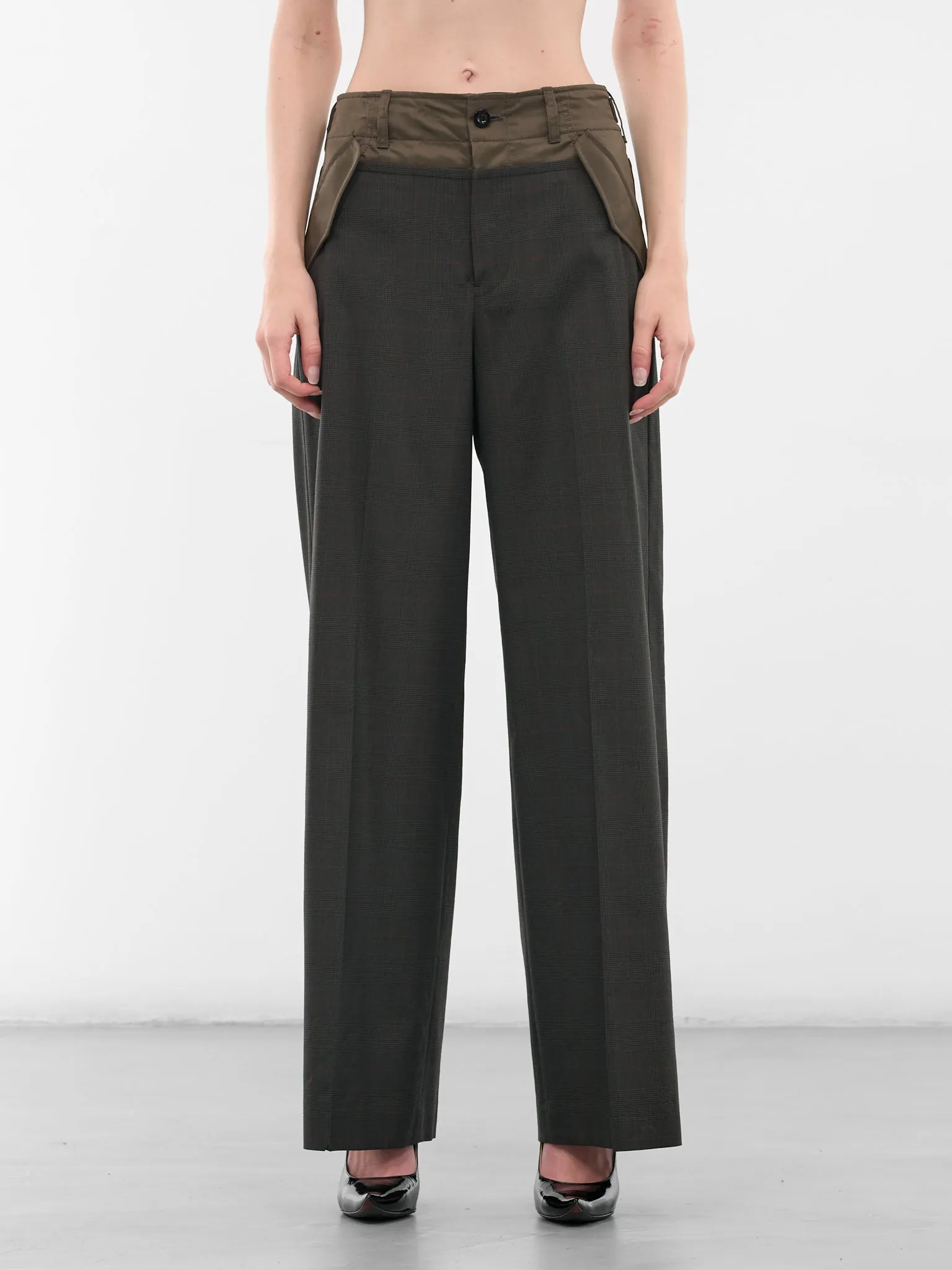 Khaki Nylon-Wool Paneled Trousers (25-08039-501-KHAKI) sold by lorenzo