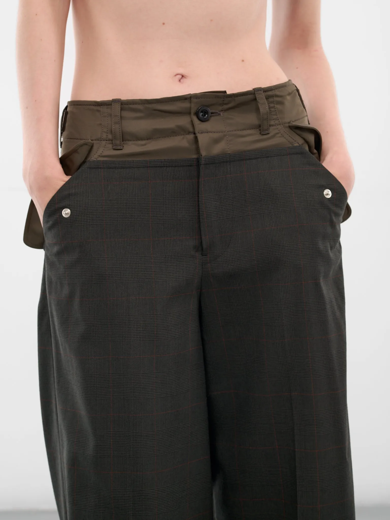 Khaki Nylon-Wool Paneled Trousers (25-08039-501-KHAKI) sold by lorenzo product image thumbnail 5