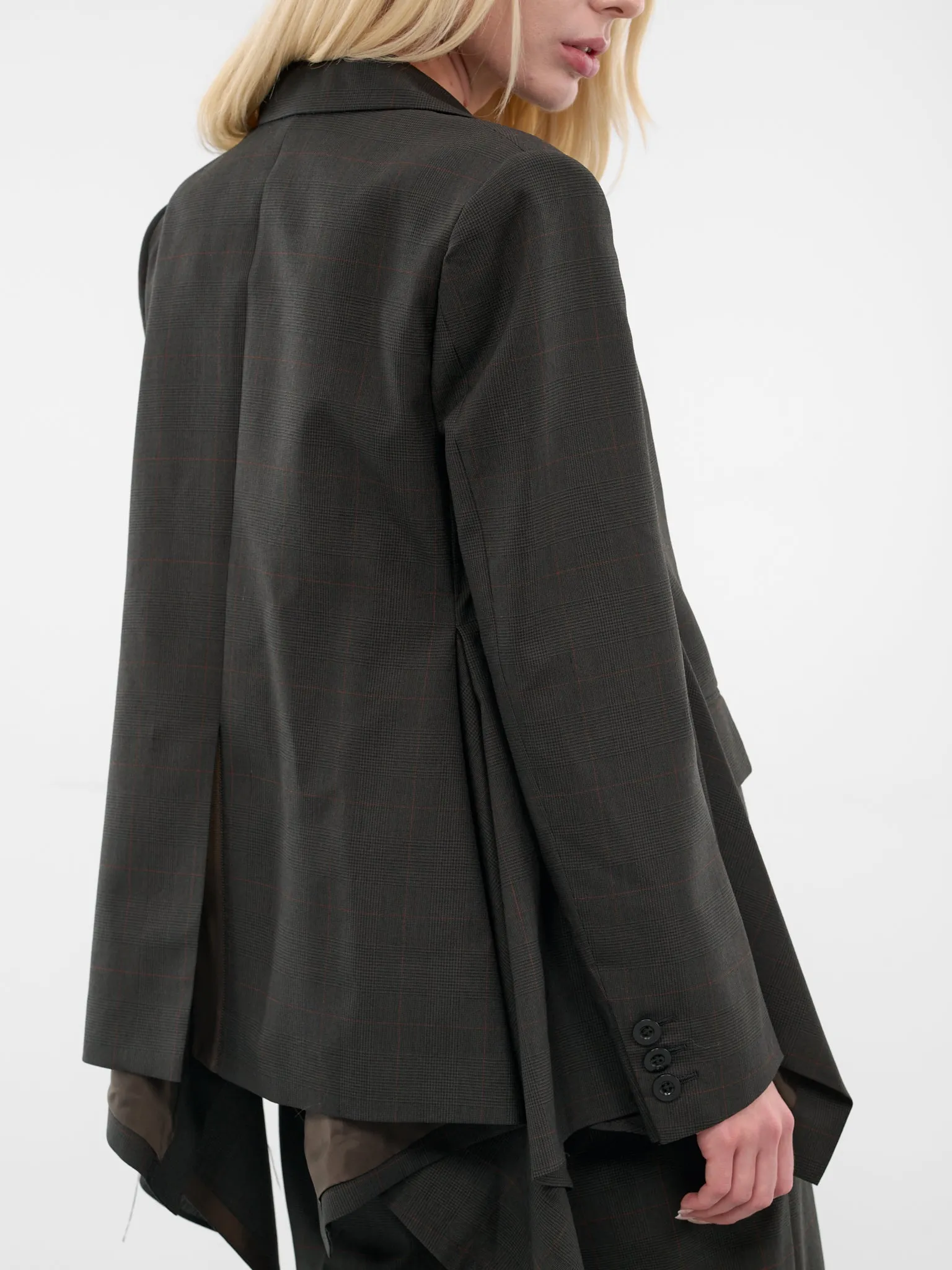 Khaki Glen Check Draped Blazer (25-08031-501-KHAKI) sold by lorenzo product image thumbnail 4