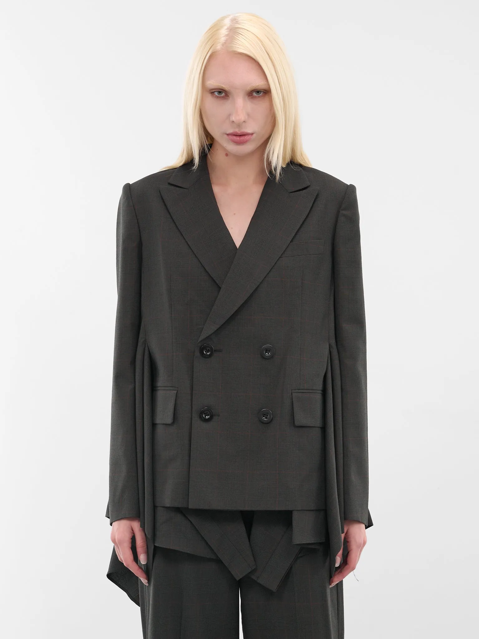 Khaki Glen Check Draped Blazer (25-08031-501-KHAKI) sold by lorenzo