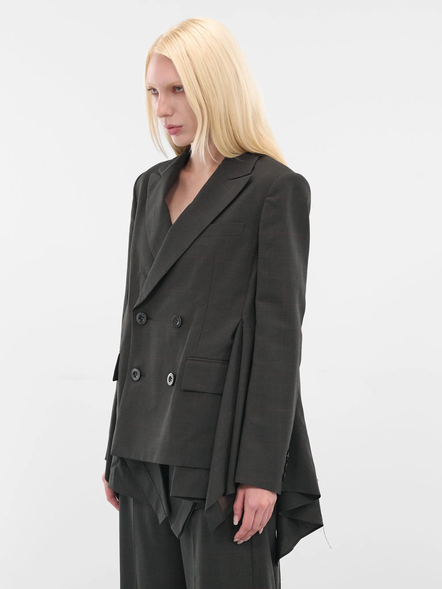 Khaki Glen Check Draped Blazer (25-08031-501-KHAKI) sold by lorenzo product image thumbnail 2