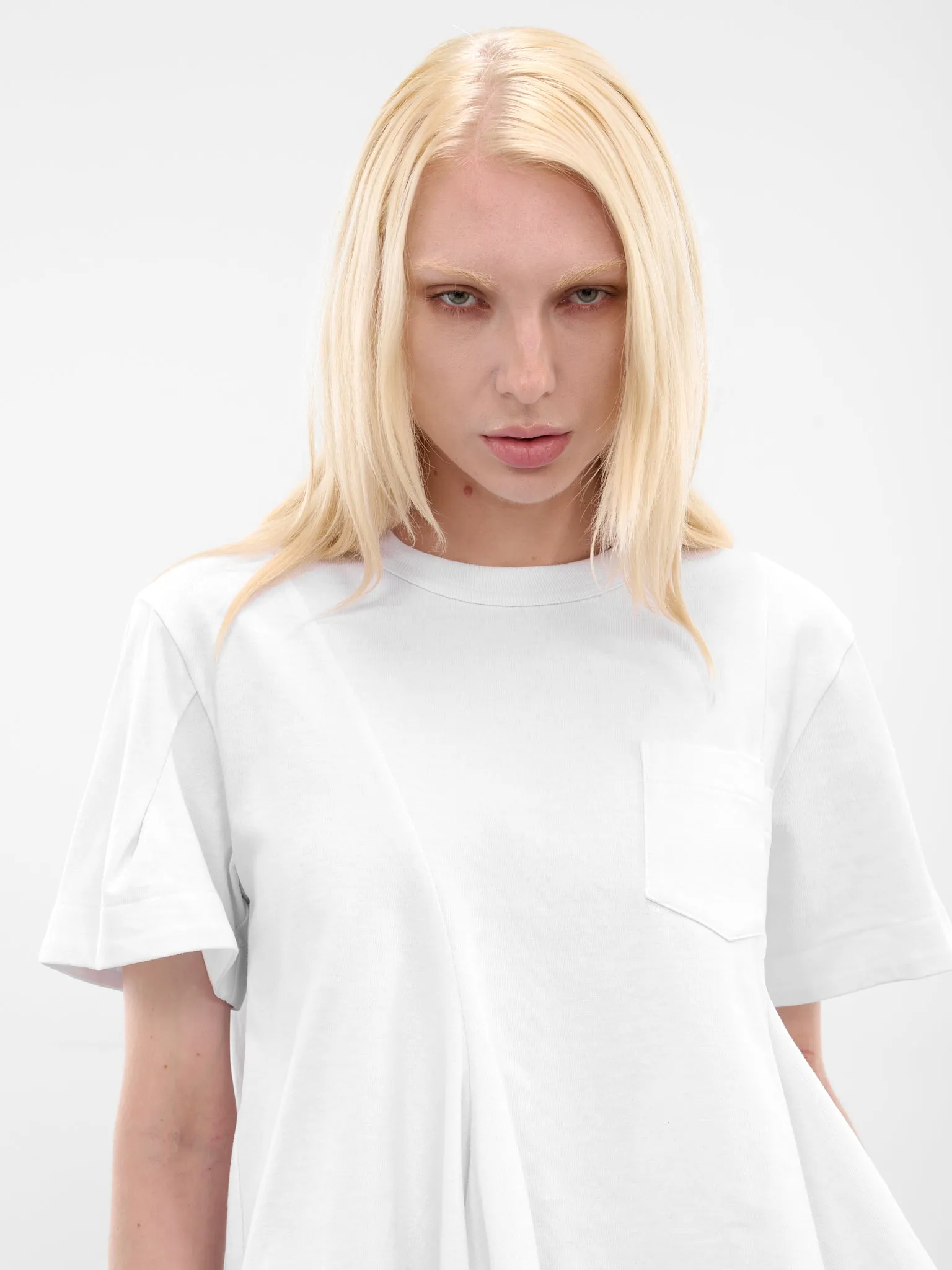 White Asymmetric Drape Pocket Tee (25-08020-101-WHITE) sold by lorenzo product image thumbnail 4