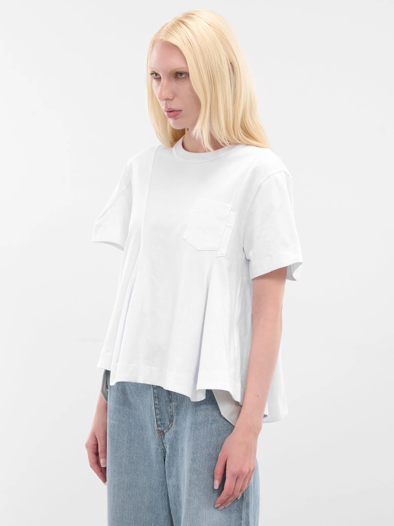 White Asymmetric Drape Pocket Tee (25-08020-101-WHITE) sold by lorenzo product image thumbnail 2