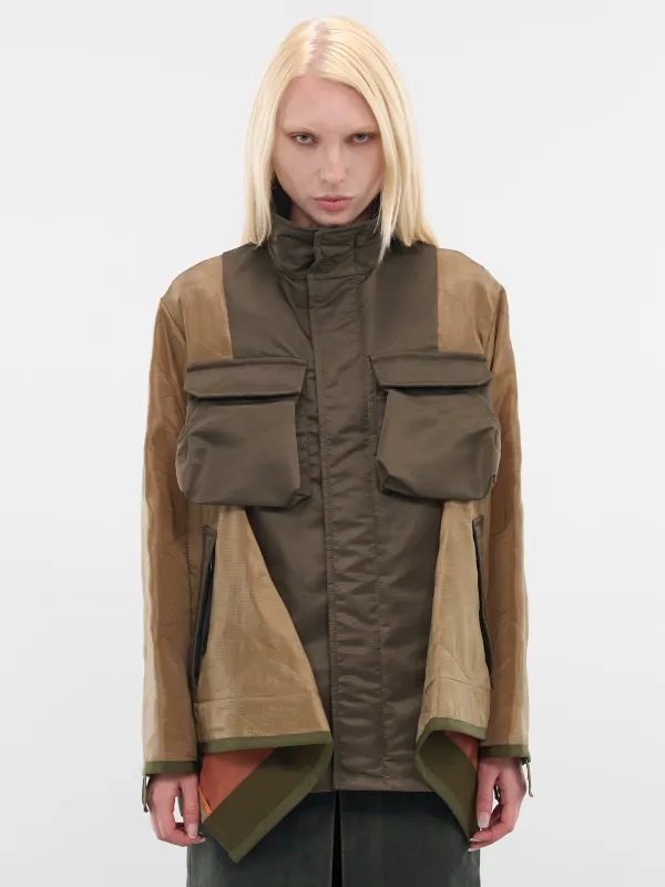 Khaki Nylon Contrast Drape Jacket (25-07990-541-KHAKI) sold by lorenzo