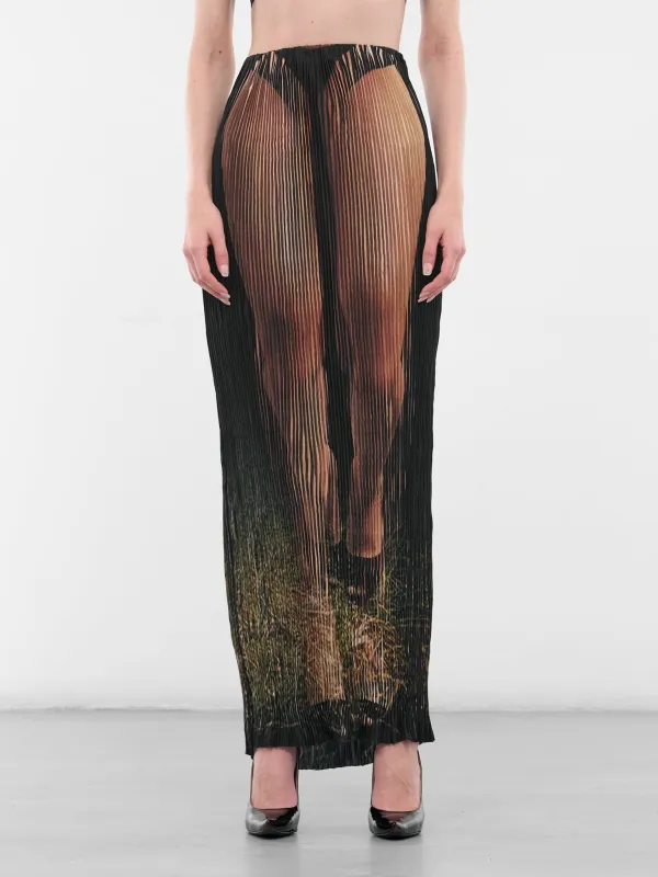 Trompe L'oeil Pleated Maxi Skirt (PFFW25SK01-HOUNDSTOOTH-FAIR) sold by lorenzo