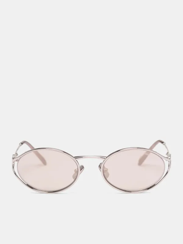 Silver MU-52YS Oval Sunglasses (0MU-52YS-SILVER-IVORY-SILVER) sold by lorenzo