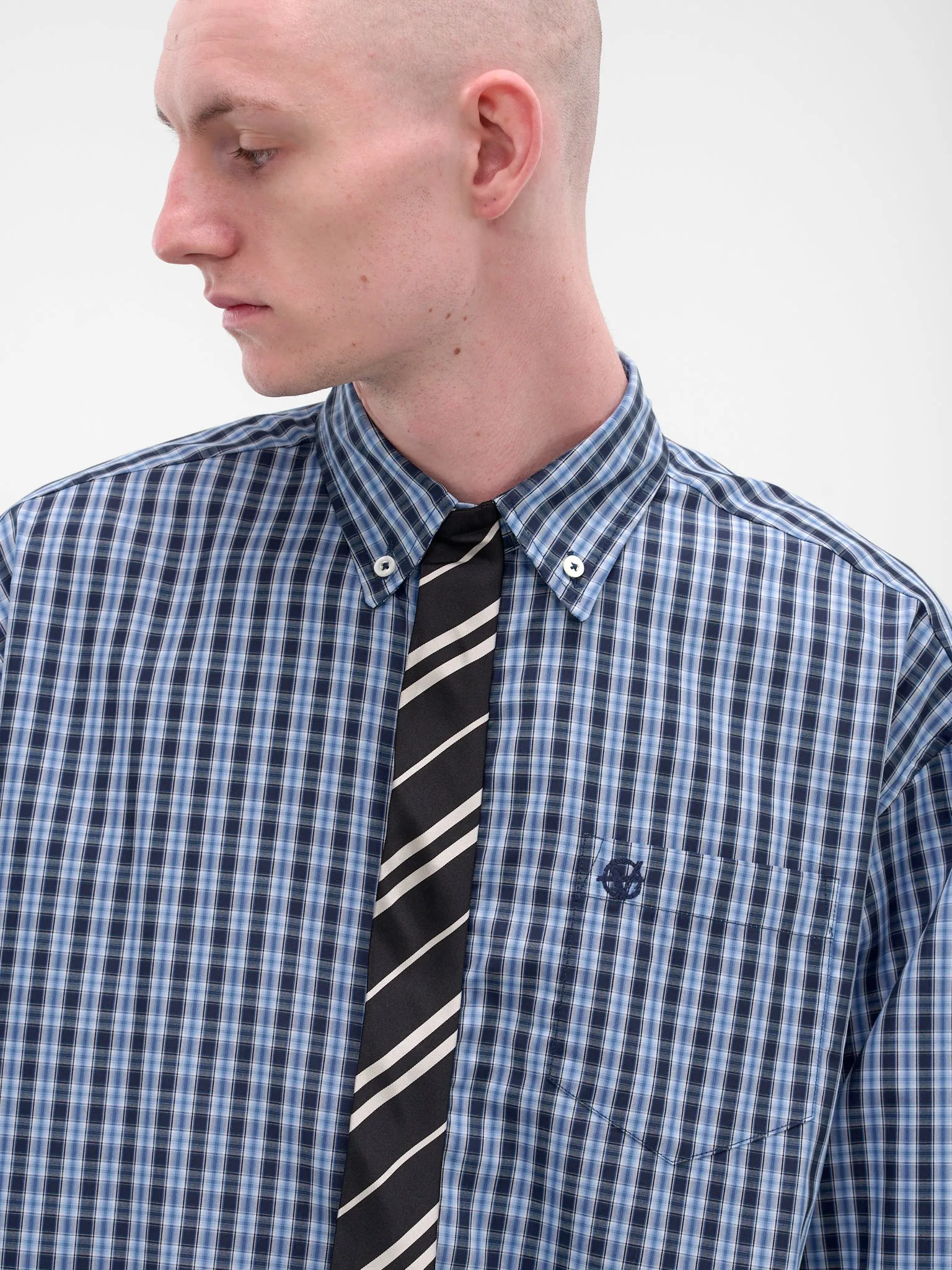 Blue Check Tie Button-Down Shirt (UH76SH280CN-BLUE-CHECK) sold by lorenzo product image thumbnail 5