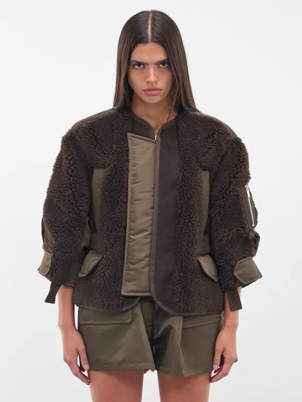 Brown Shearling-Nylon Hybrid Jacket (25-08239-625-BROWN-DARK-KHAKI) sold by lorenzo