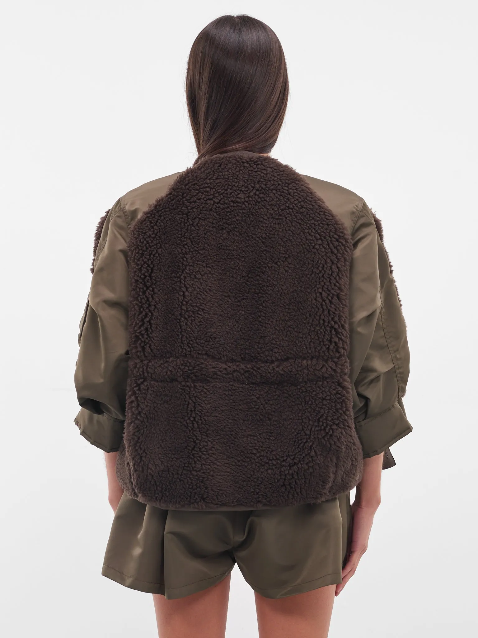 Brown Shearling-Nylon Hybrid Jacket (25-08239-625-BROWN-DARK-KHAKI) sold by lorenzo product image thumbnail 3