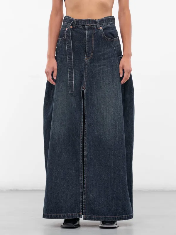 Blue Denim Deconstructed Maxi Skirt (25-08193-401-BLUE) sold by lorenzo