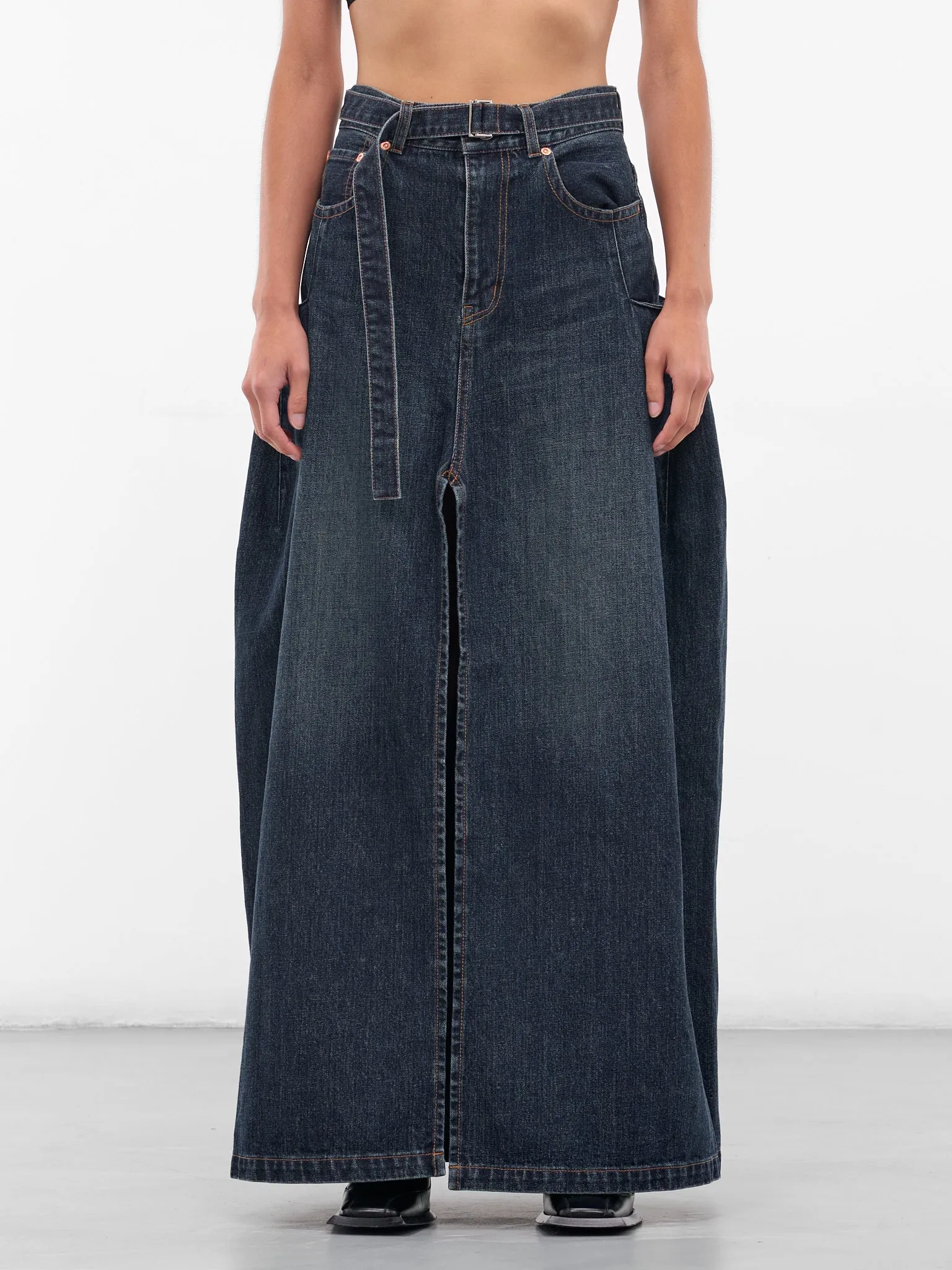 Blue Denim Deconstructed Maxi Skirt (25-08193-401-BLUE) sold by lorenzo