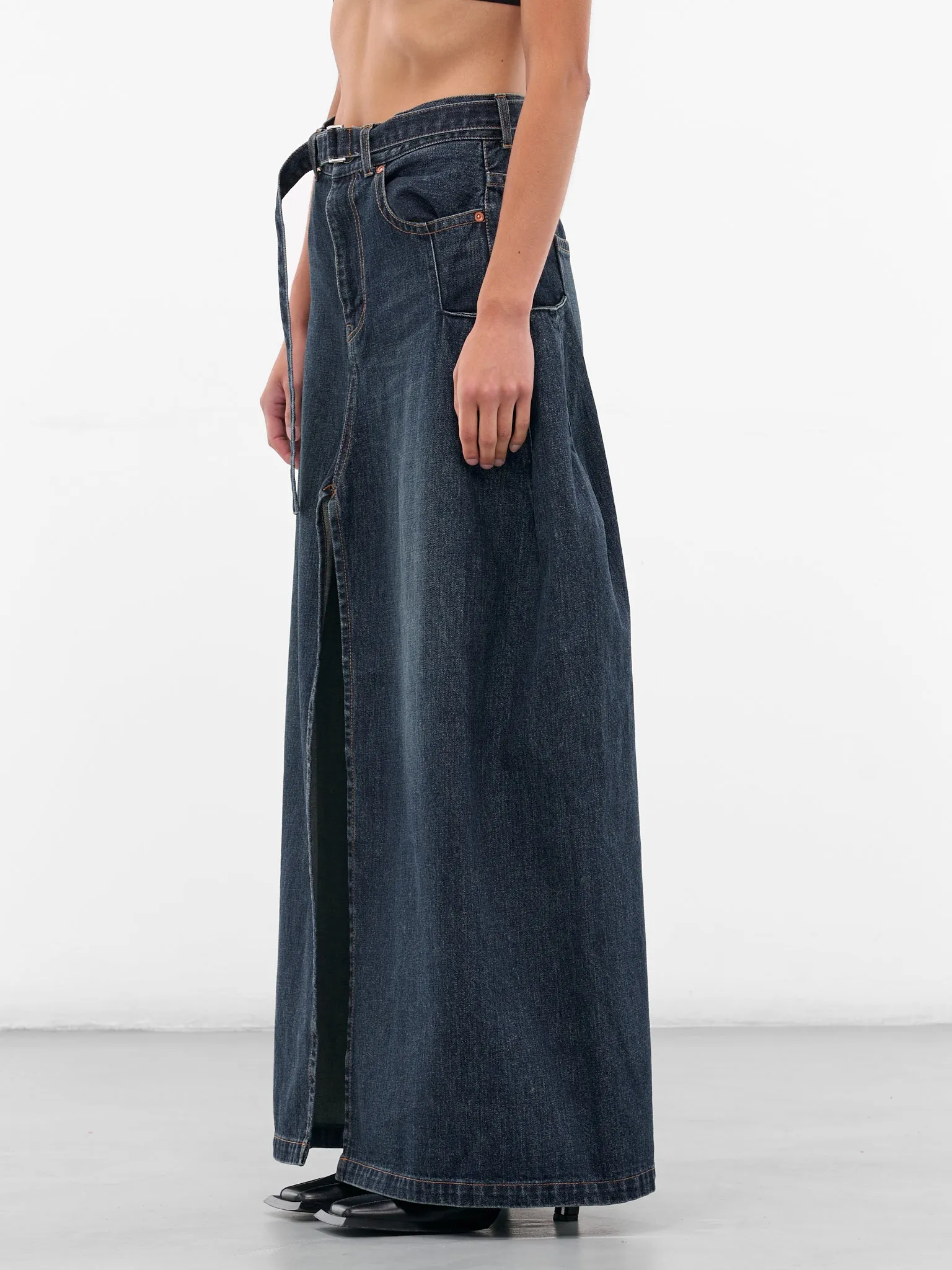 Blue Denim Deconstructed Maxi Skirt (25-08193-401-BLUE) sold by lorenzo product image thumbnail 2