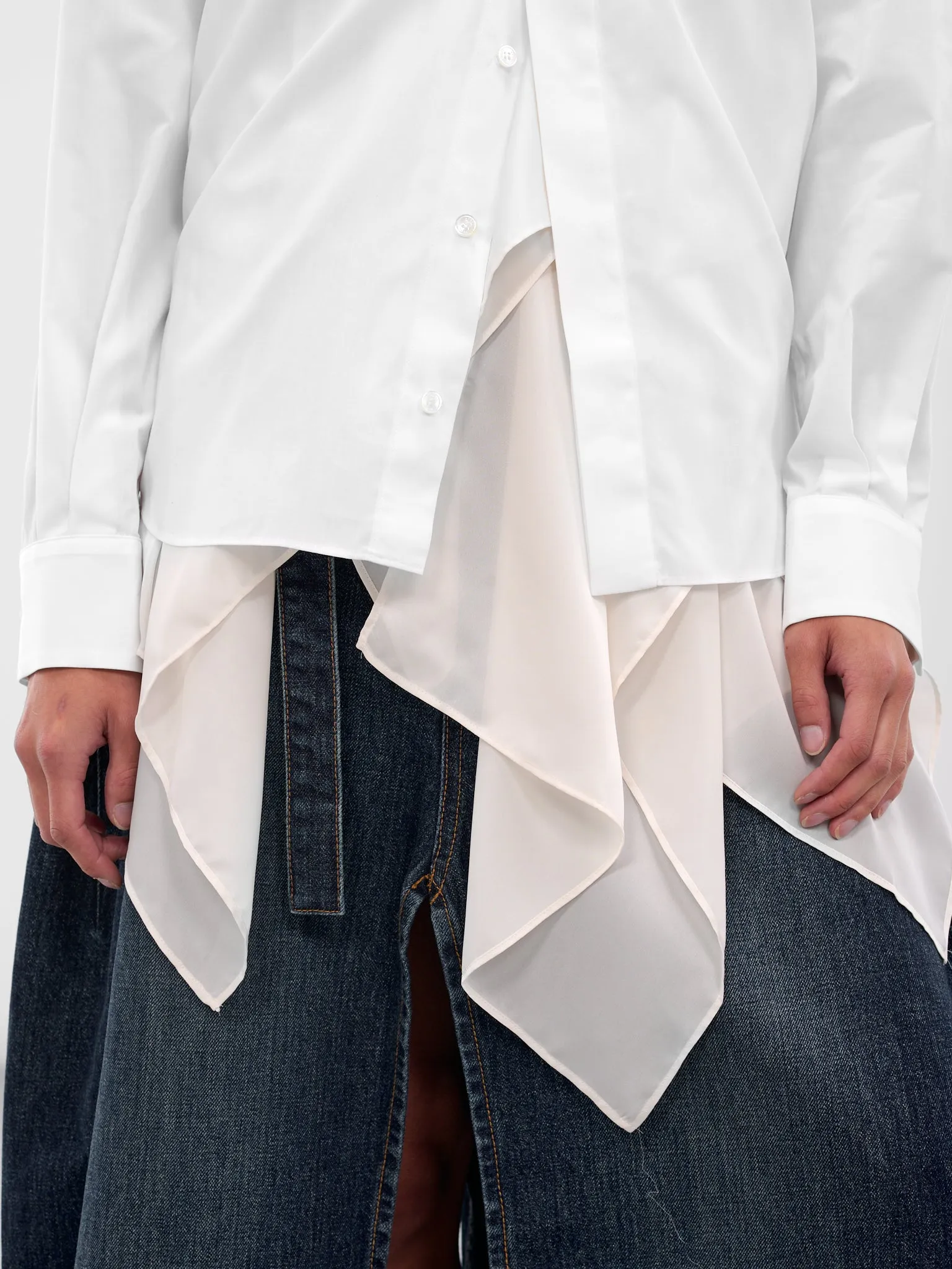 White Poplin Layered Drape Shirt (25-08165-OFF-WHITE) sold by lorenzo product image thumbnail 5