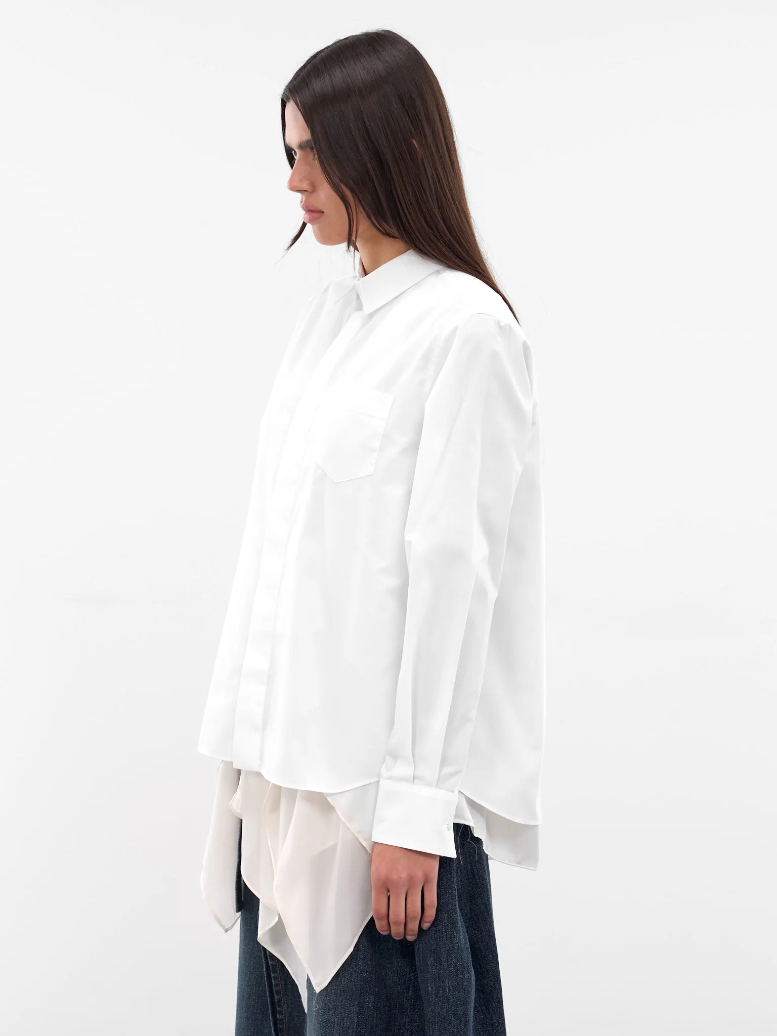 White Poplin Layered Drape Shirt (25-08165-OFF-WHITE) sold by lorenzo product image thumbnail 2