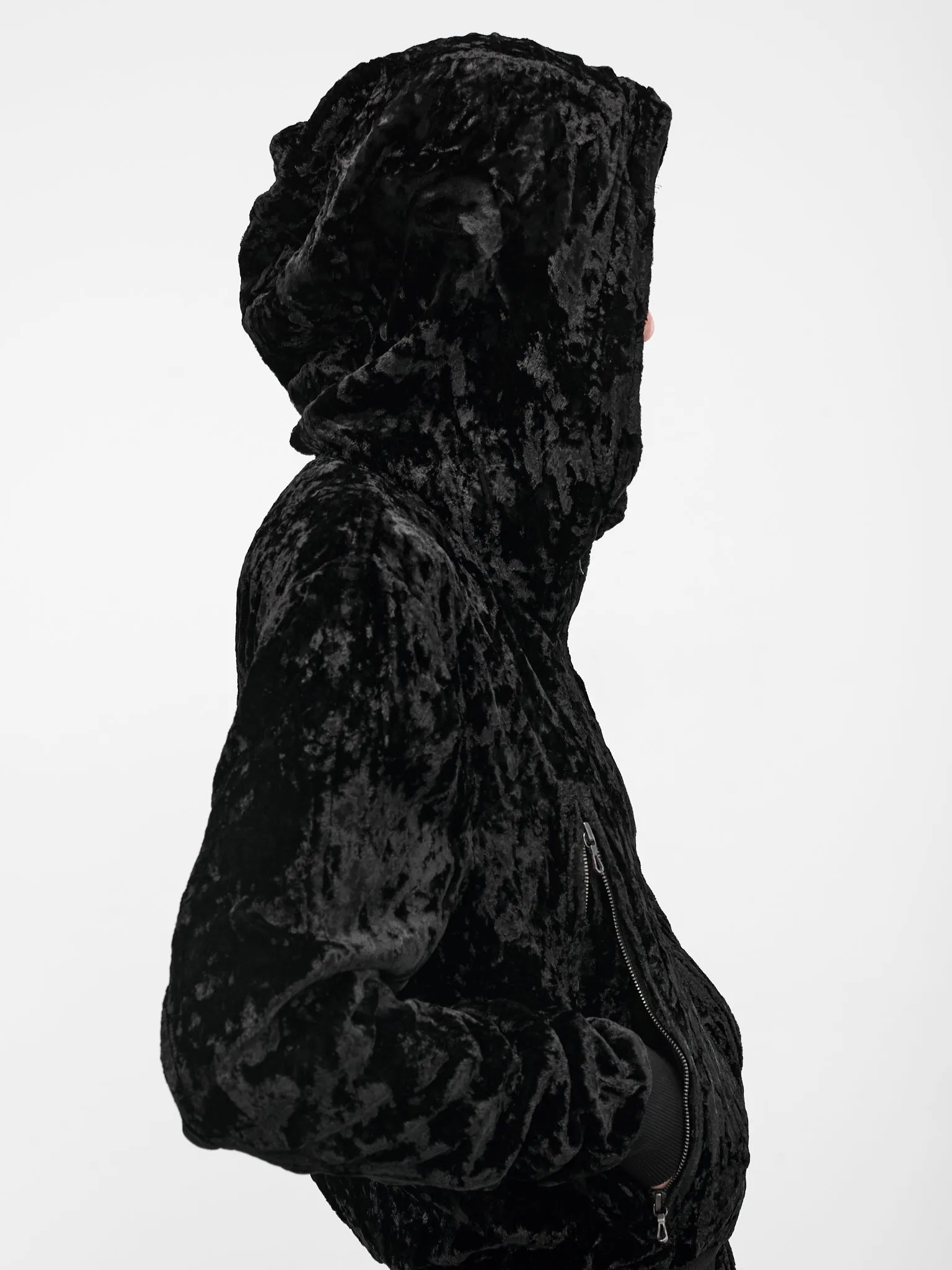 Black Crushed Velvet Zip Hoodie (917BLM5-BLACK) sold by lorenzo product image thumbnail 4
