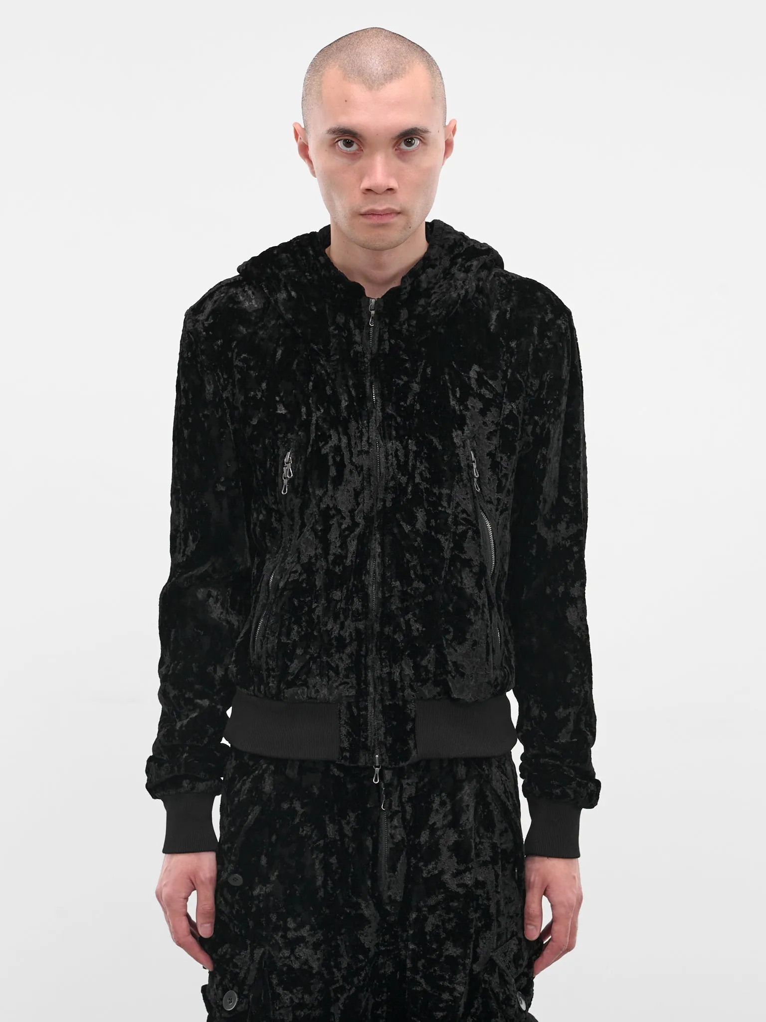 Black Crushed Velvet Zip Hoodie (917BLM5-BLACK) sold by lorenzo