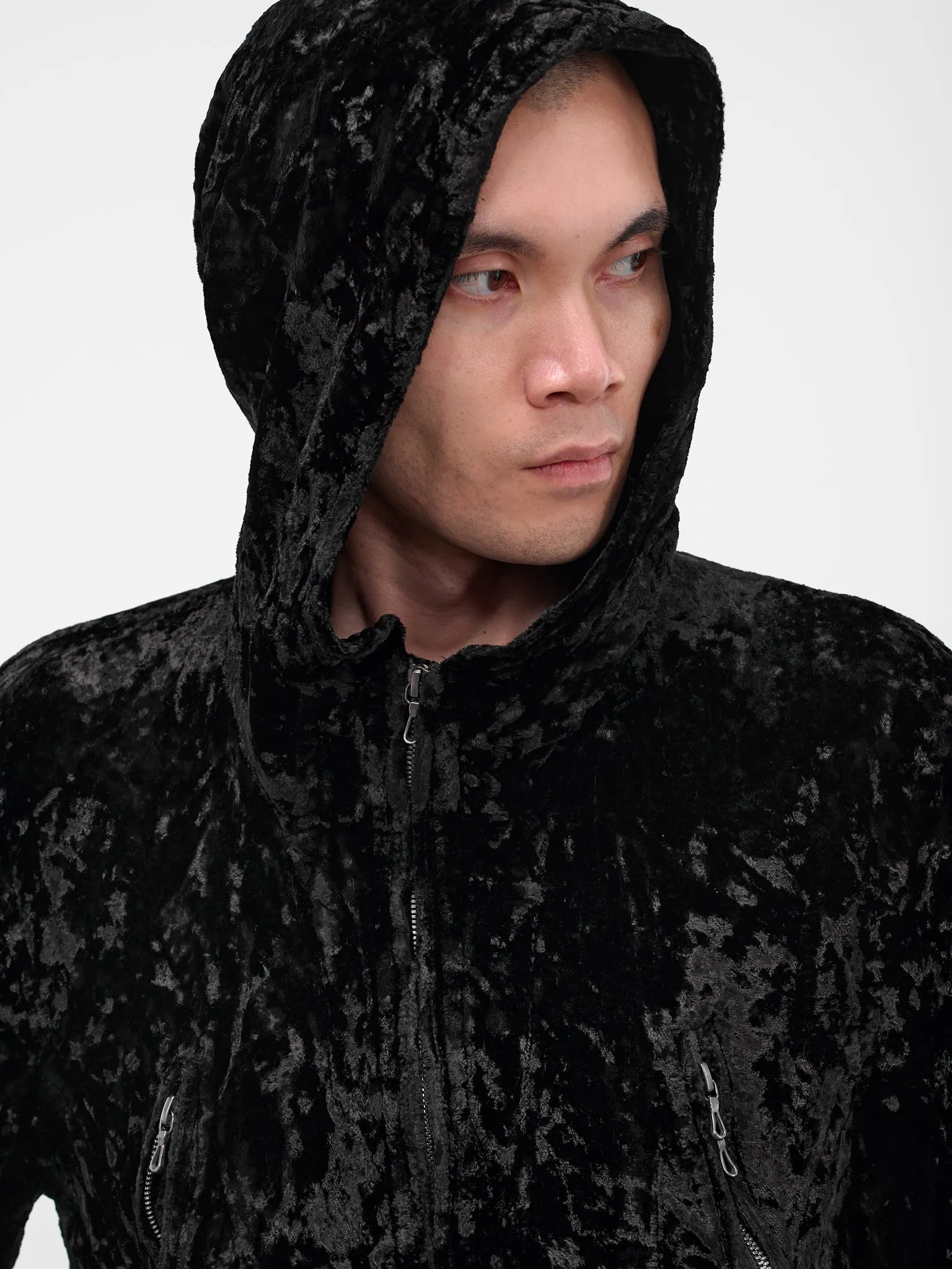 Black Crushed Velvet Zip Hoodie (917BLM5-BLACK) sold by lorenzo product image thumbnail 5