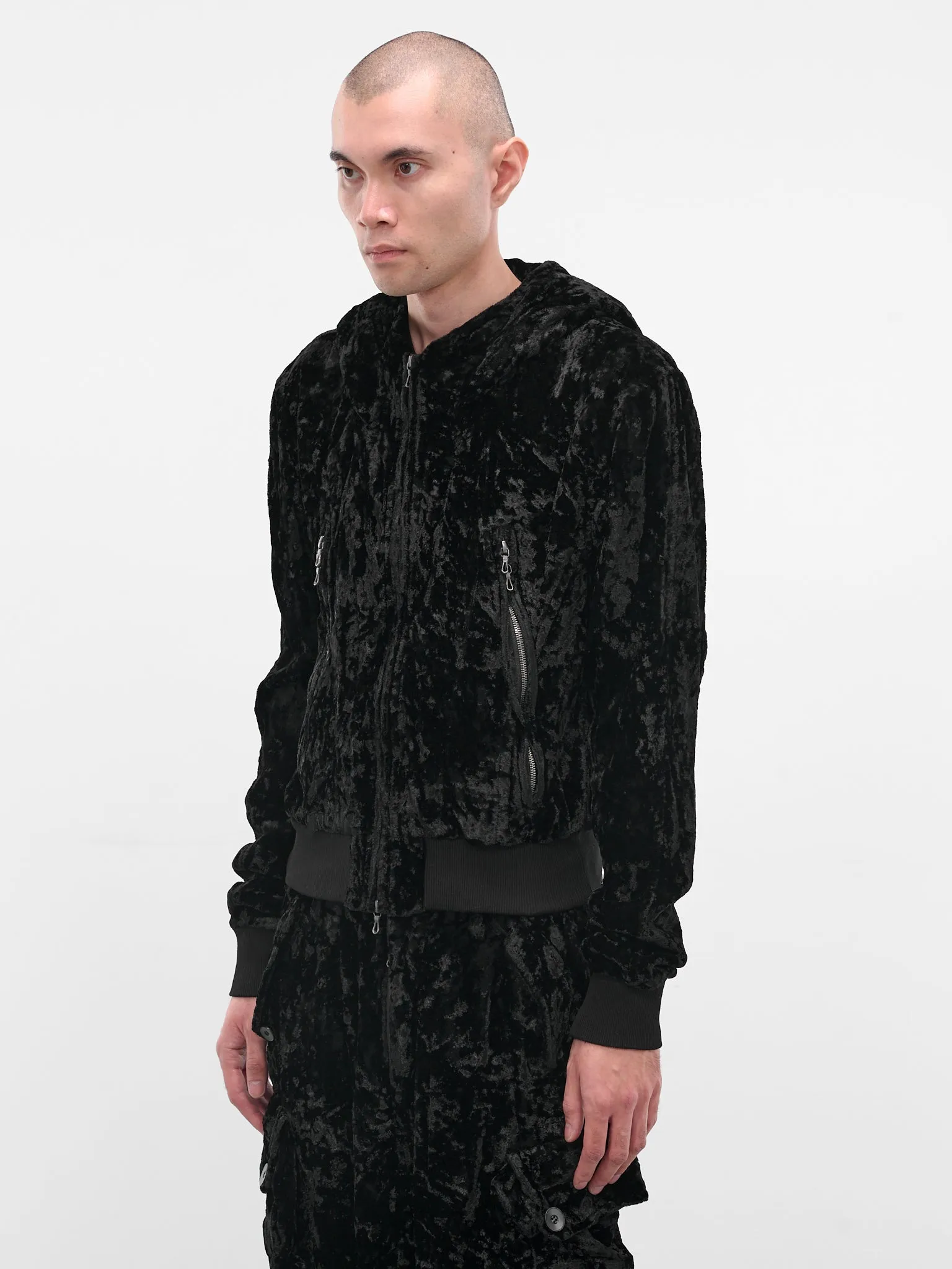 Black Crushed Velvet Zip Hoodie (917BLM5-BLACK) sold by lorenzo product image thumbnail 2