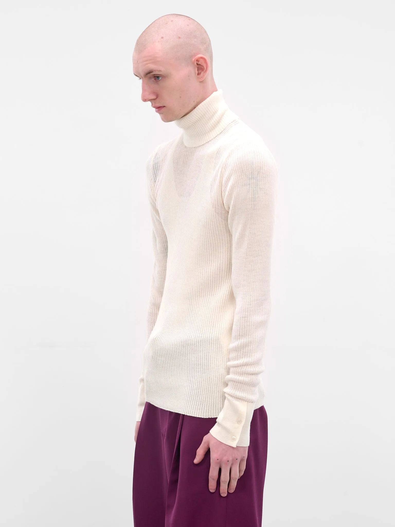White Rib-Knit Turleneck Sweater (TP-001-B-WHITE) sold by lorenzo product image thumbnail 2