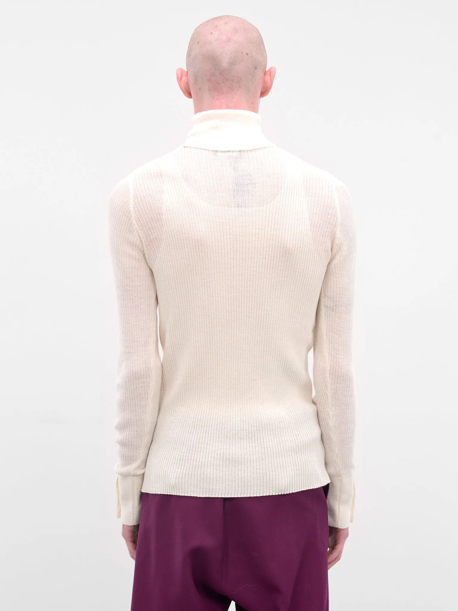 White Rib-Knit Turleneck Sweater (TP-001-B-WHITE) sold by lorenzo product image thumbnail 3