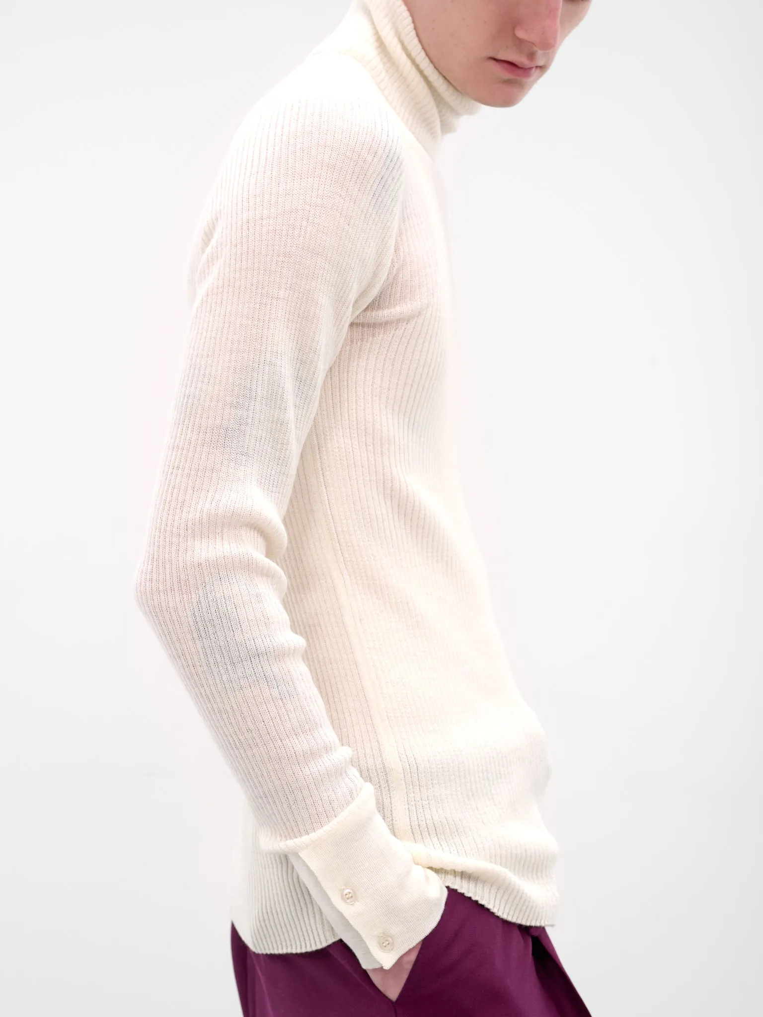 White Rib-Knit Turleneck Sweater (TP-001-B-WHITE) sold by lorenzo product image thumbnail 4