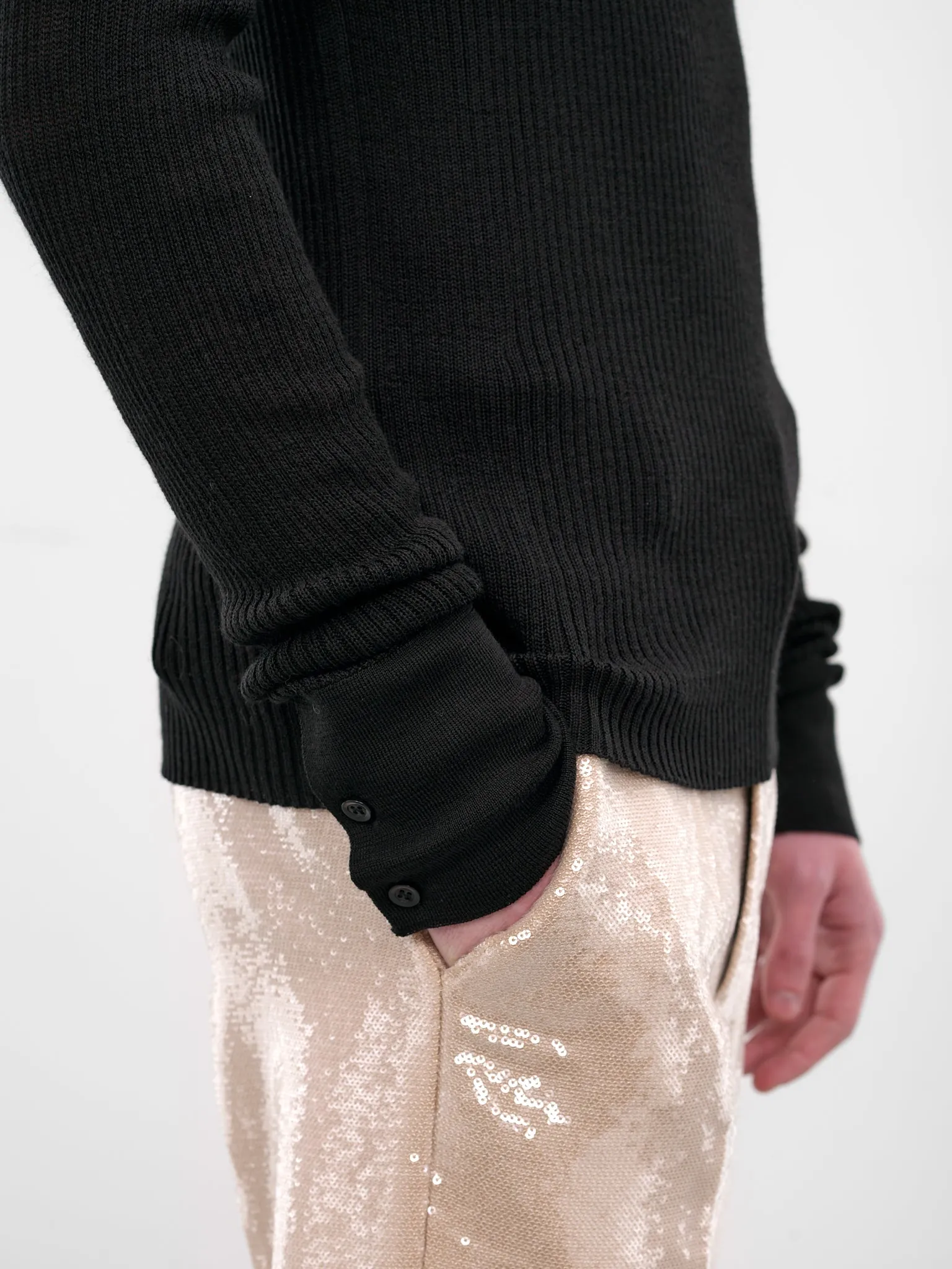 Black Rib-Knit Turleneck Sweater (TP-001-C-BLACK) sold by lorenzo product image thumbnail 4