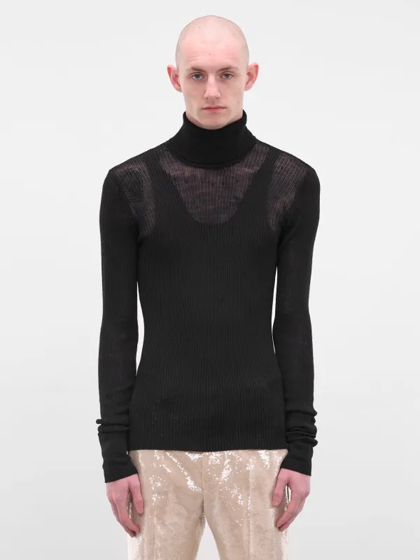 Black Rib-Knit Turleneck Sweater (TP-001-C-BLACK) sold by lorenzo