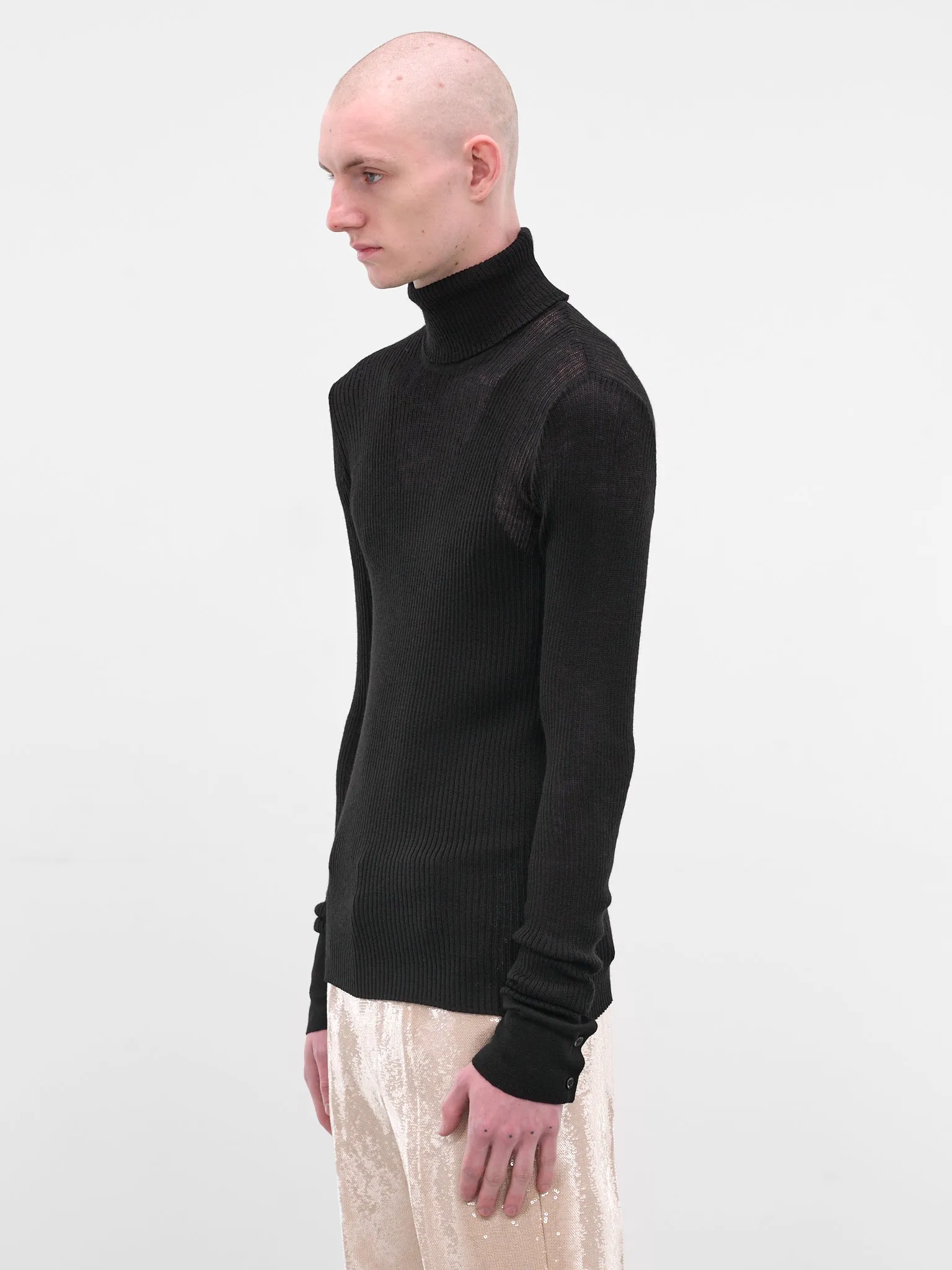 Black Rib-Knit Turleneck Sweater (TP-001-C-BLACK) sold by lorenzo product image thumbnail 2